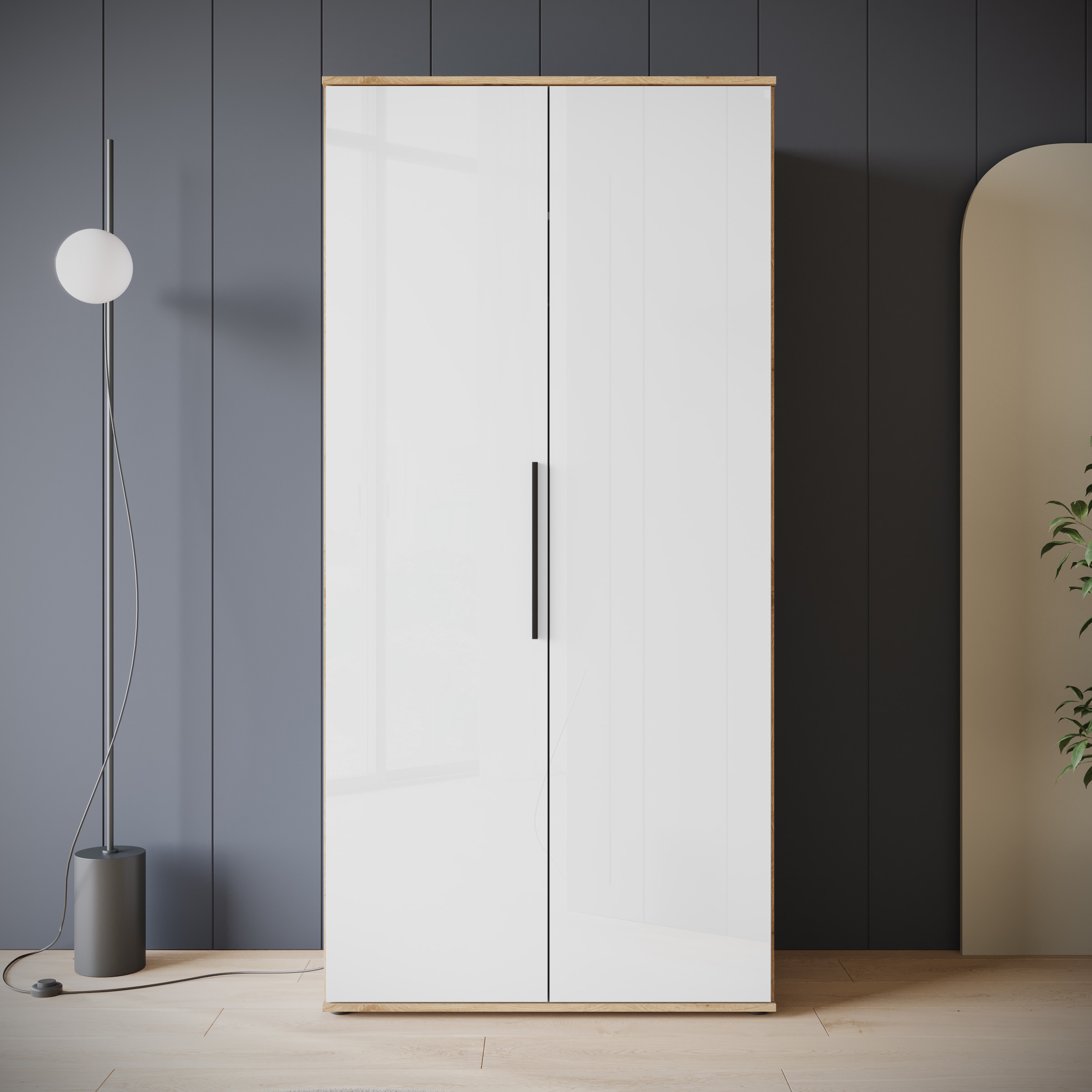 INOSIGN Kleiderschrank »LAGOS Wäscheschrank, Garderobe, schwarze Griffe, Made in Europe«, Moderner Drehtürenschrank, FSC-zertifiziert, Schlafzimmerschrank