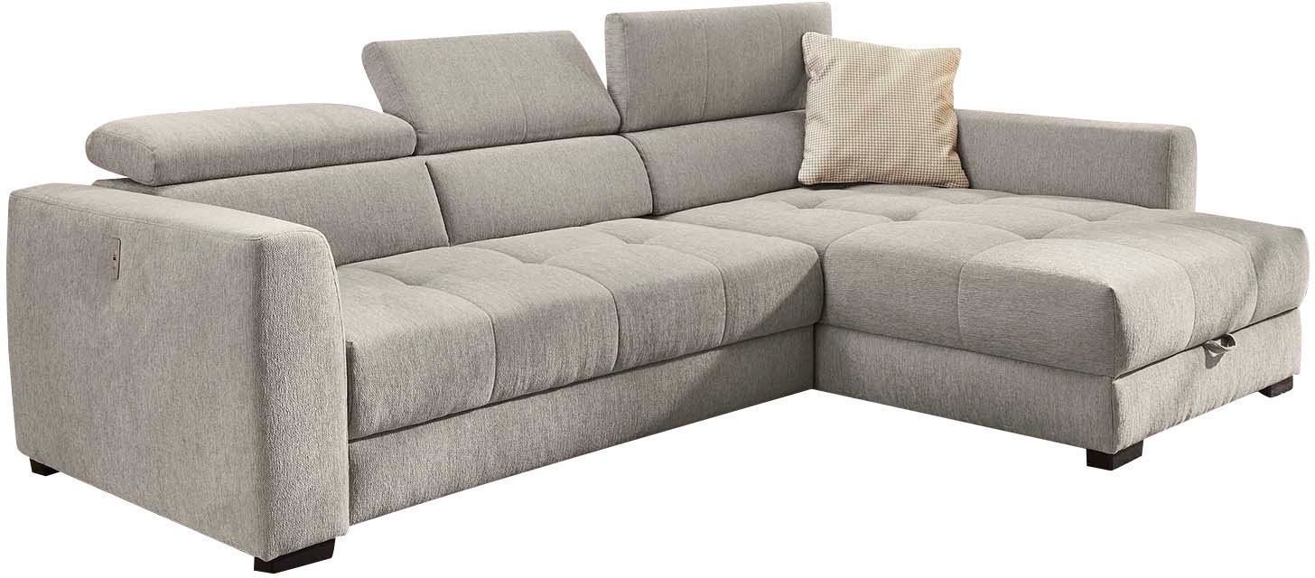 Jockenhöfer Gruppe Ecksofa »San Marino L-Form«, mit elektromotorischer Sitztiefenverstellung (ca. 30cm), Bettkasten