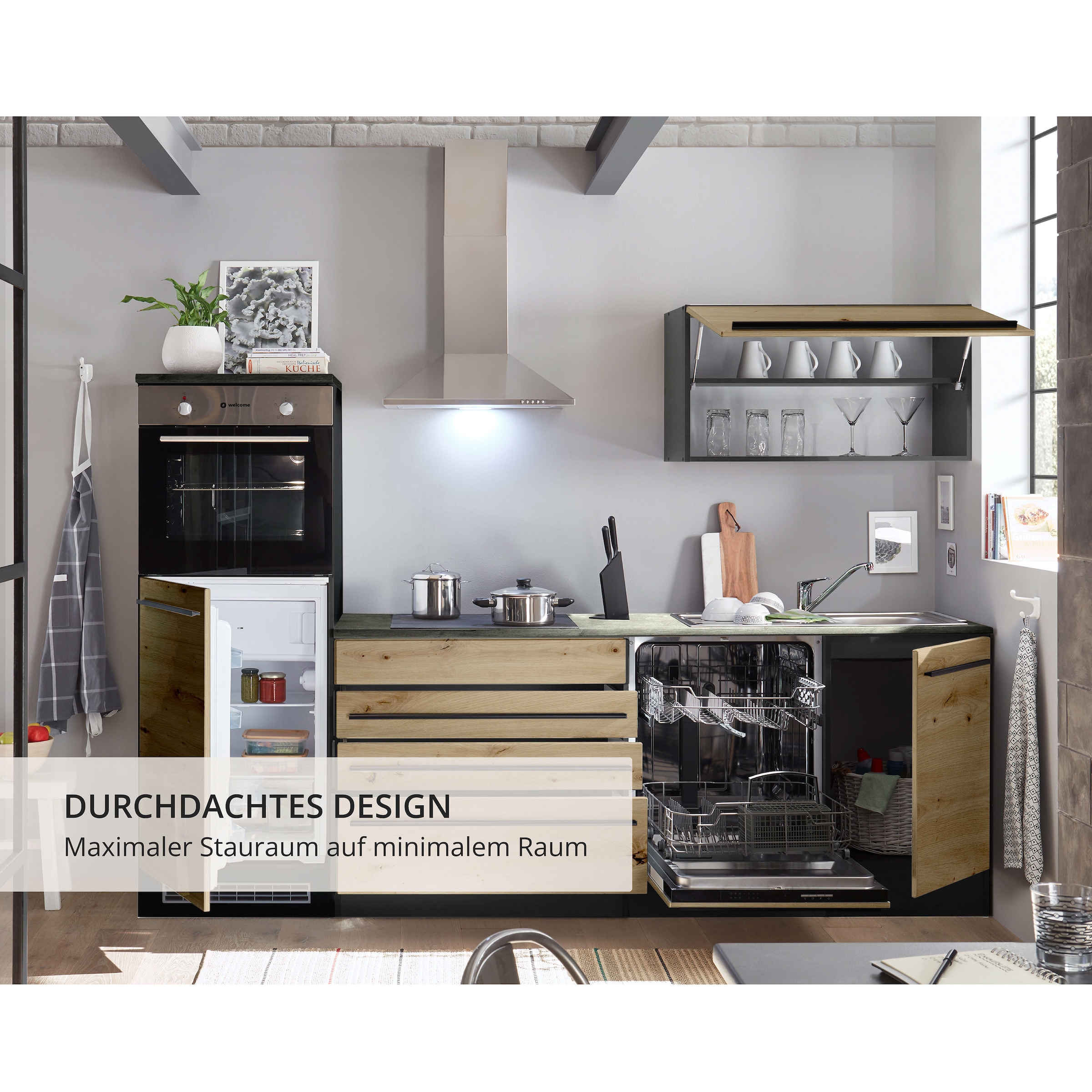 BASIC by Balculina Küchenzeile »Jazz«, Breite 260 cm, wahlweise mit E-Geräten