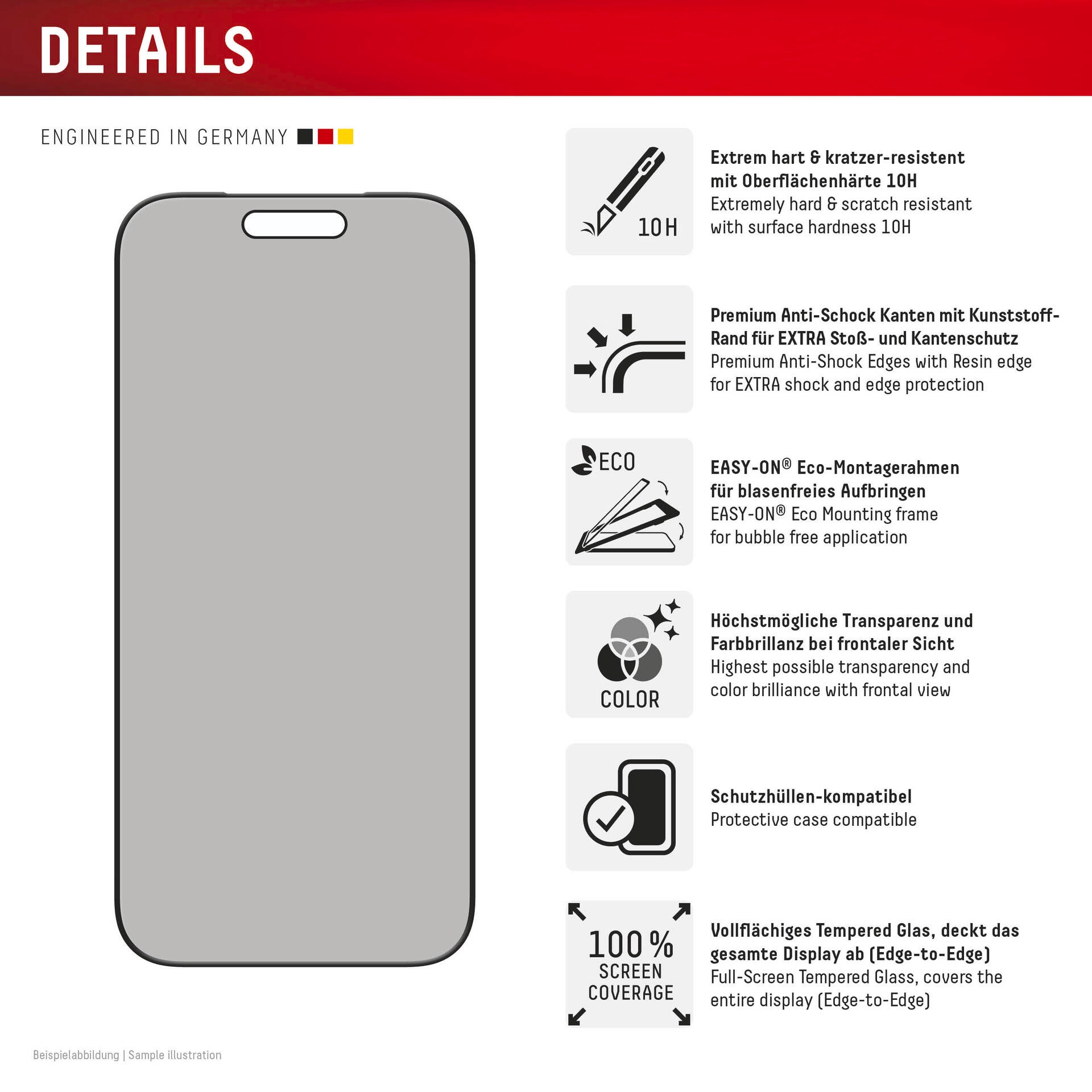 Displex Displayschutzglas »Privacy Glass Screen Protector«, für Apple iPhone 17-Apple iPhone 17 Pro, Displayschutzfolie, Schutzfolie, Bildschirmschutz, kratz- & stoßfest