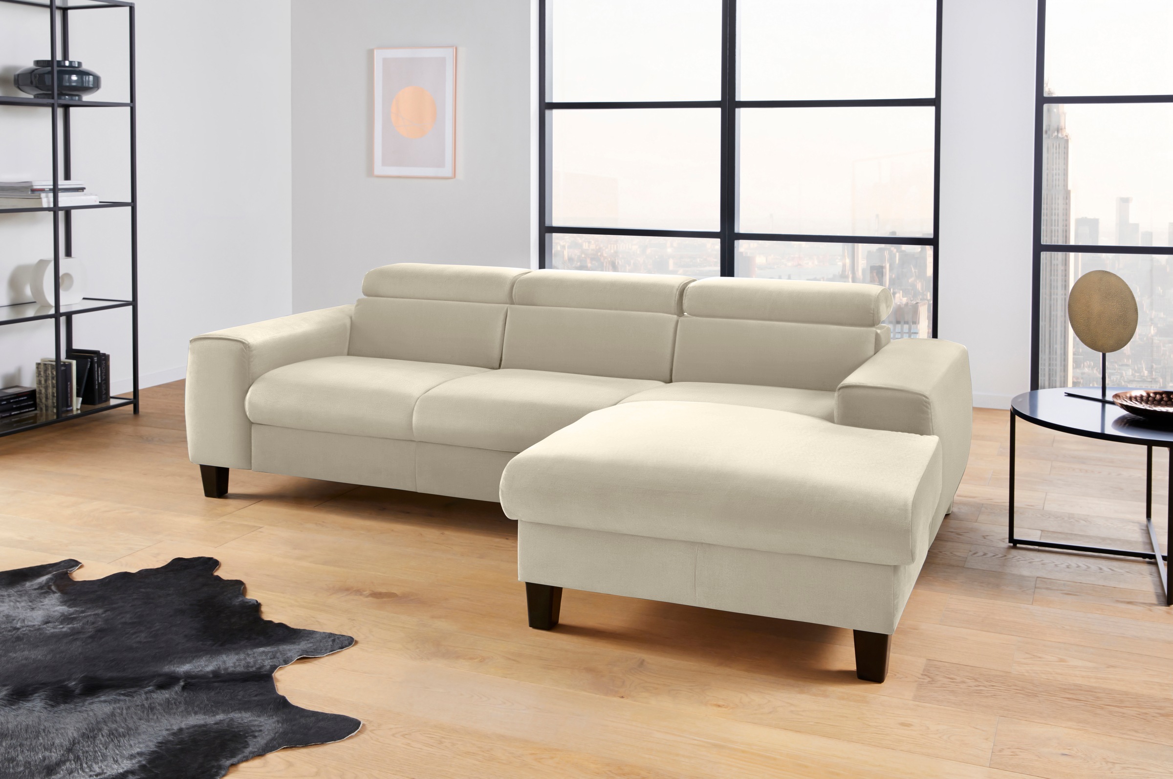 COTTA Ecksofa »Morven L-Form mit Kopfteilverstellung«, wahlweise mit Bettfunktion, Bettkasten & Wireless-Charger