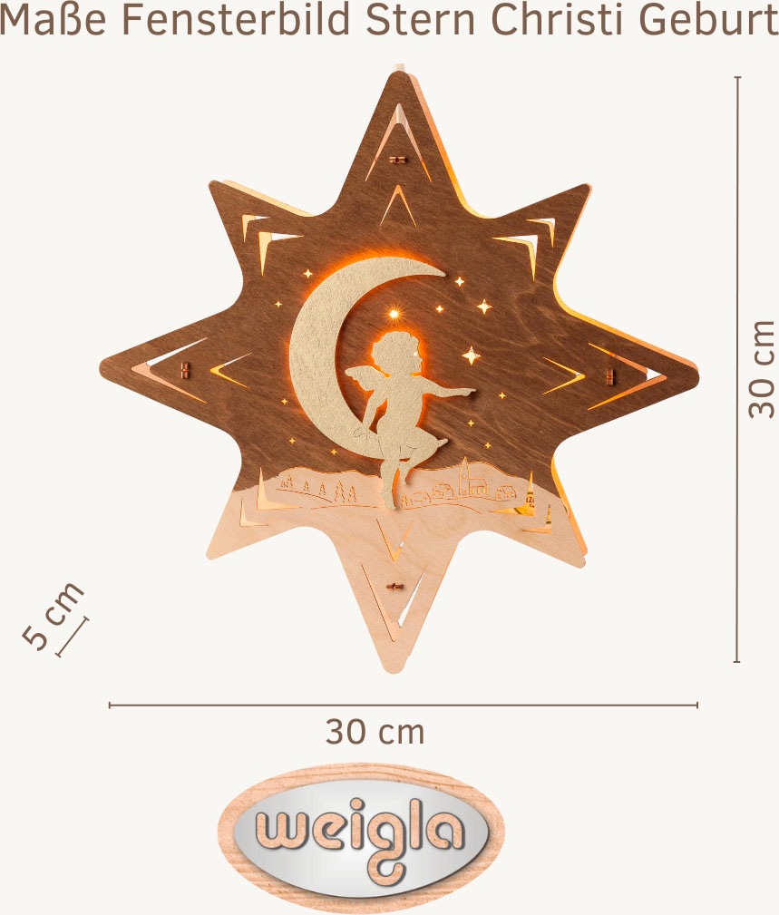 Weigla Dekostern »Engel auf Mond, beleuchtetes Fensterbild, BRAUN-GOLD, Mad günstig online kaufen