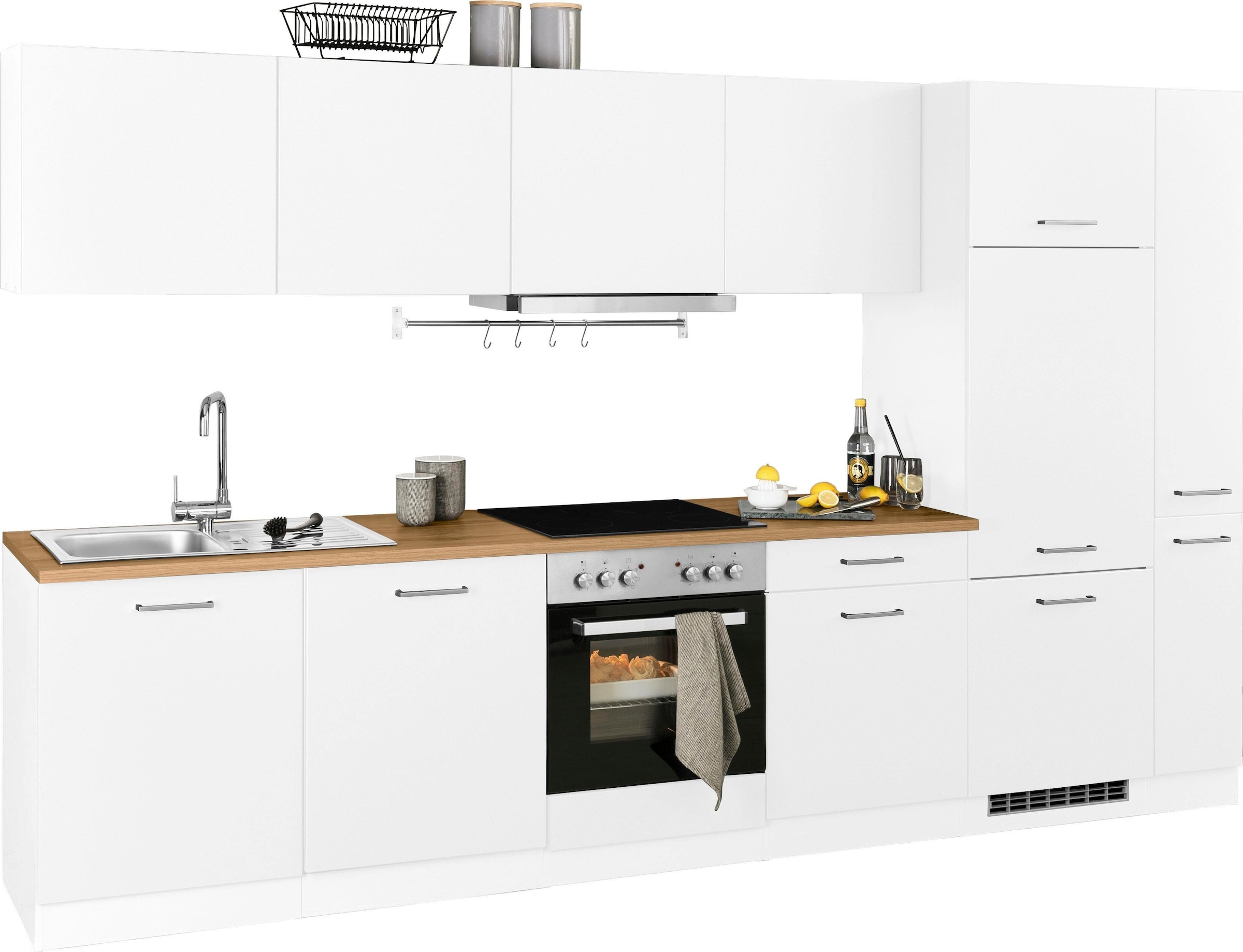 KOCHSTATION Küchenzeile »KS-Kehl«, mit E-Geräten, Breite 330 cm, inkl. Kühlschrank und Geschirrspüler