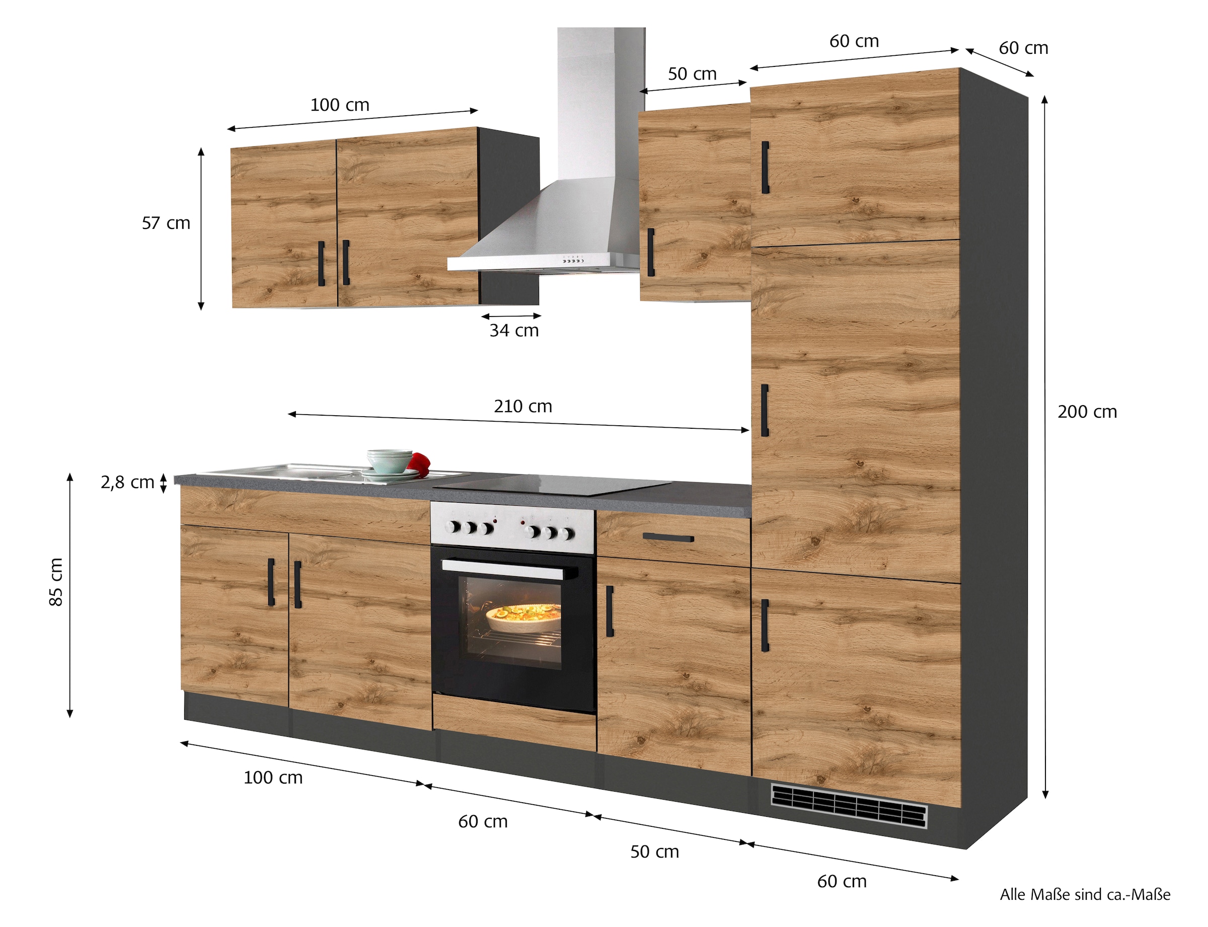 KOCHSTATION Küchenzeile »KS-Toronto«, Breite 270 cm, mit E-Geräten