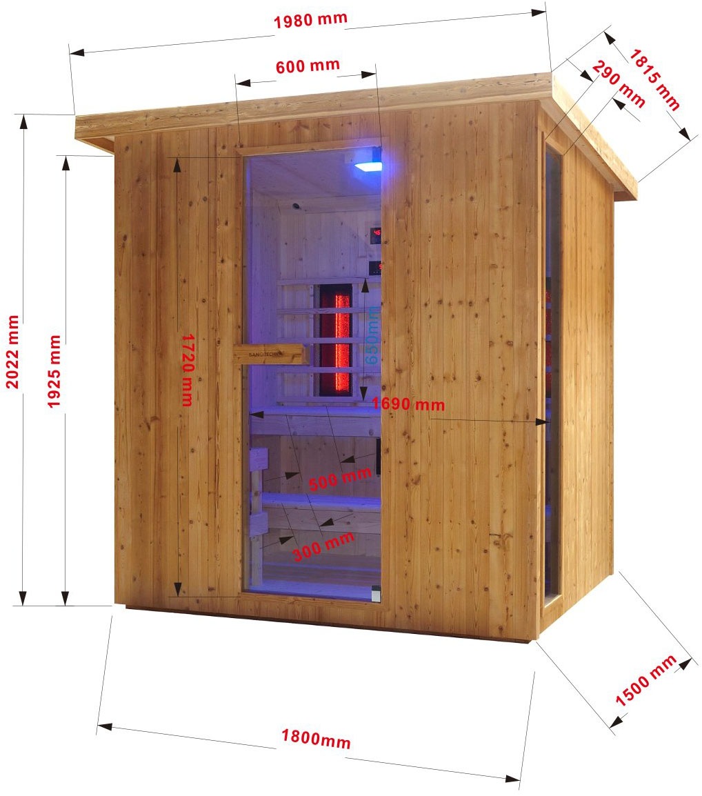 Sanotechnik Sauna »»LAHTI« Außensauna mit Infrarotkabine«, geeignet für 6 Personen, Fichetnholz