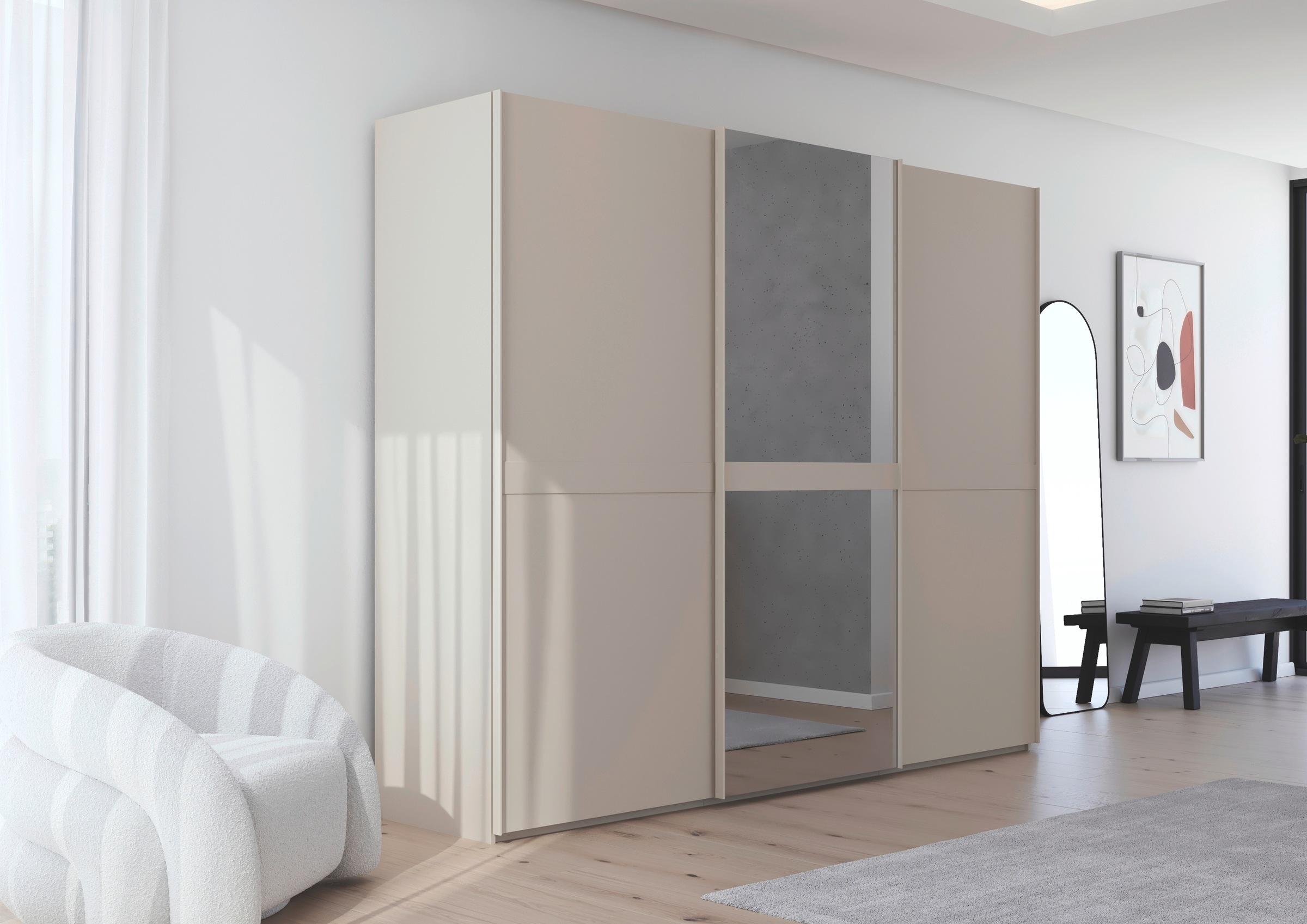rauch Schwebetürenschrank »Kleiderschrank Schrank Garderobe Schlafzimmerschrank SCALE-LINE«, edle Optik mit Bauchbinde in Korpusfarbe mit Spiegel MADE IN GERMANY