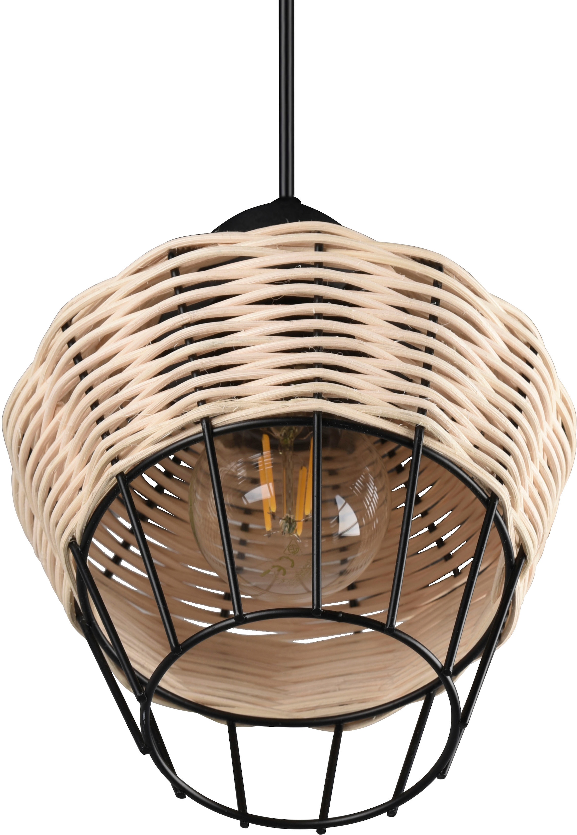 REALITY Leuchten Pendelleuchte »Borka«, 1 flammig, Leuchtmittel E27 | ohne Leuchtmittel, Boho Hängelampe aus Rattan 1-flammig exkl E27 max 40W höhenverstellbar