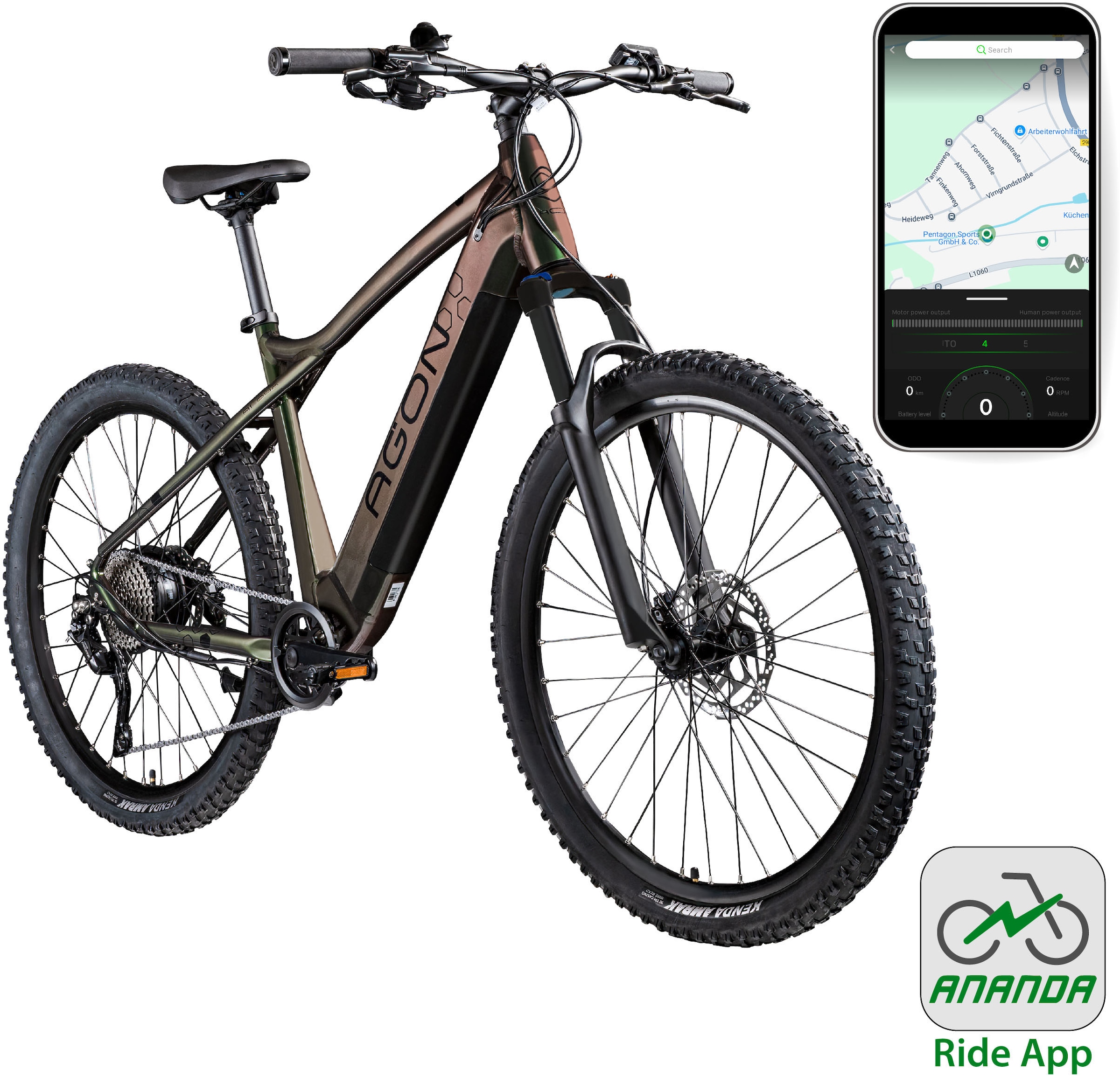 AGON E-Bike »Alpha«, 10 Gang, Deore SGS T6000, Heckmotor 250 W, Pedelec, Elektrofahrrad für Damen u. Herren, MTB
