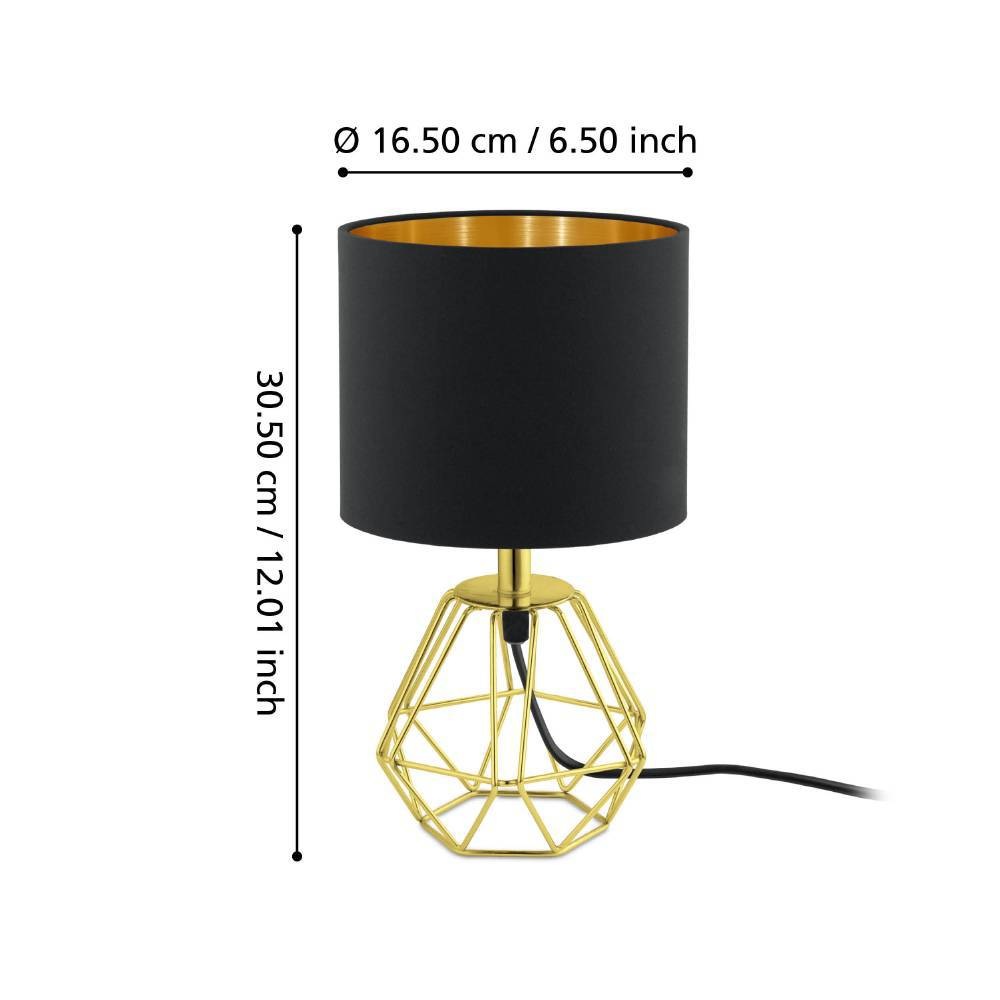 EGLO Tischleuchte »CARLTON 2 Tischlampe, schwarz-gold, exkl. Leuchtmittel E14, Retro«, 1 flammig, Leuchtmittel E14 | ohne Leuchtmittel, Nachttischlampe, Vintage, Metall, Stoff, Drahtgeflecht, 30,5x16,5cm