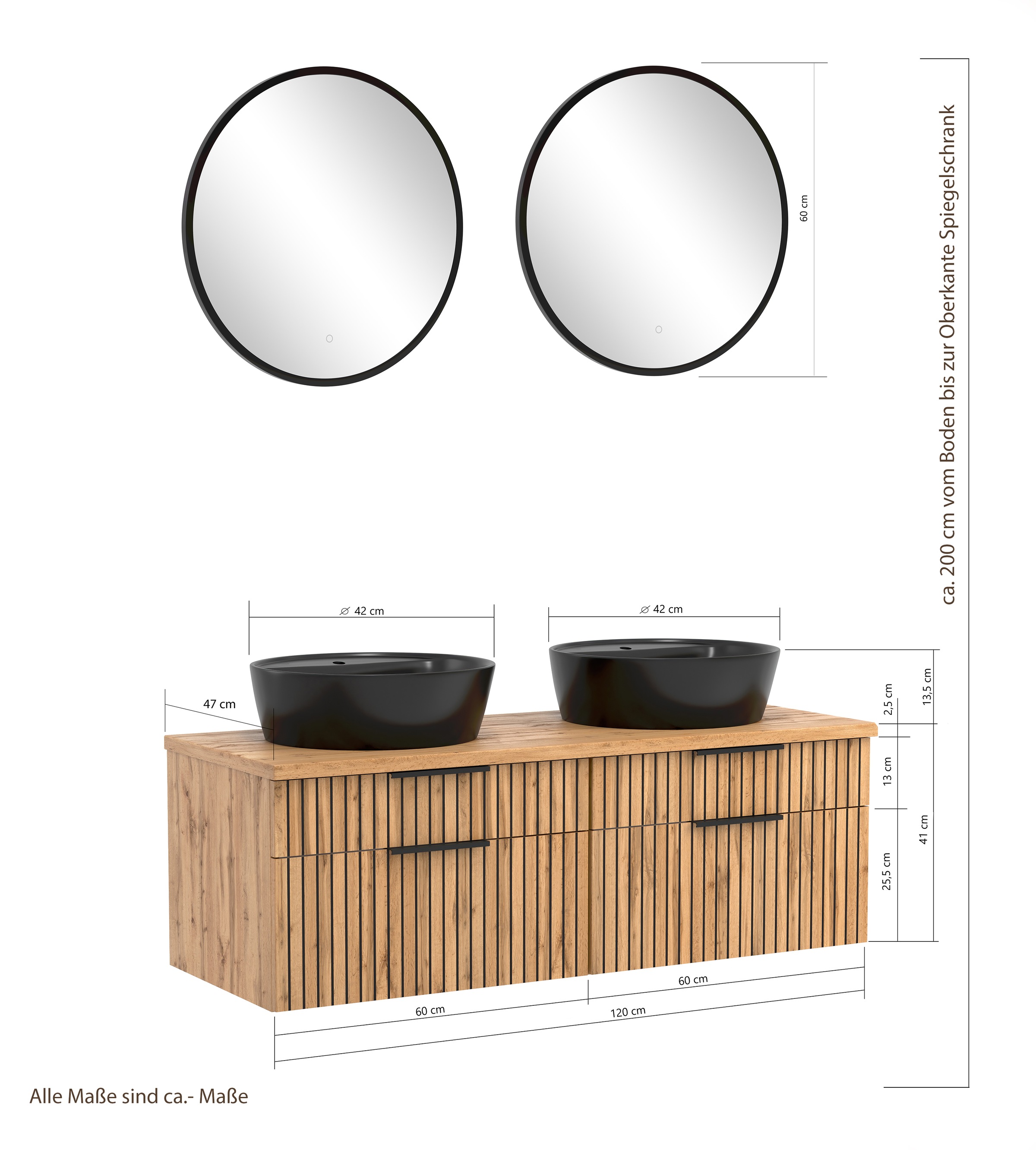 welltime Badmöbel-Set »Welltime, Carlton Waschtisch-Set, 80 oder 120 cm, gestreift«, (3 St.)