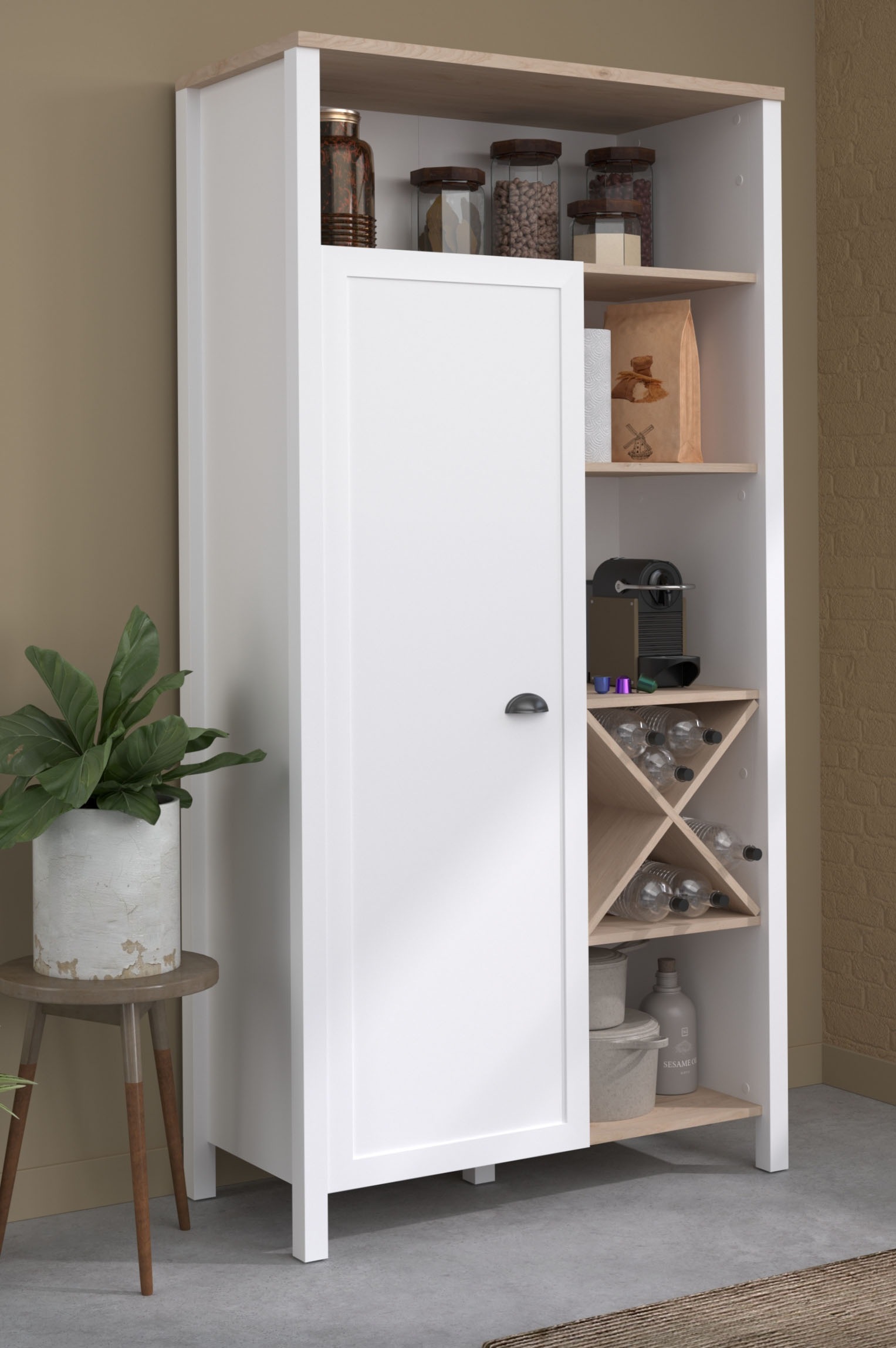 Parisot Buffet »Cottage 11«, (1 St.), Viel Stauraum, Flaschenregal, Metallgriffe, MDF, melaminbeschichtet