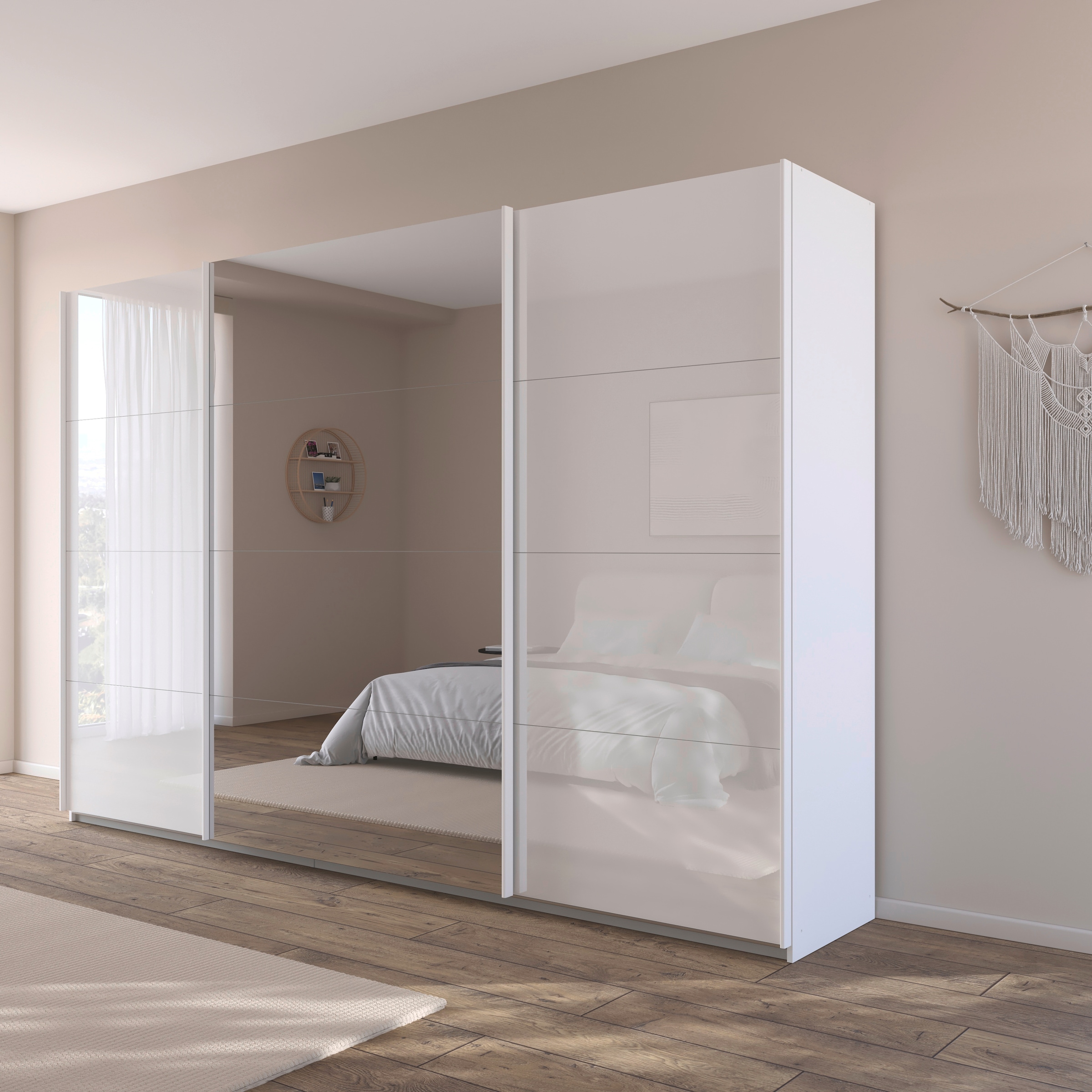 rauch Schwebetürenschrank »Kleiderschrank Kleiderschränke Schrank Garderobe AGORDO mit Glasfront«, durchdachte Innenausstattung, in 4 Breiten und 2 Höhen MADE IN GERMANY