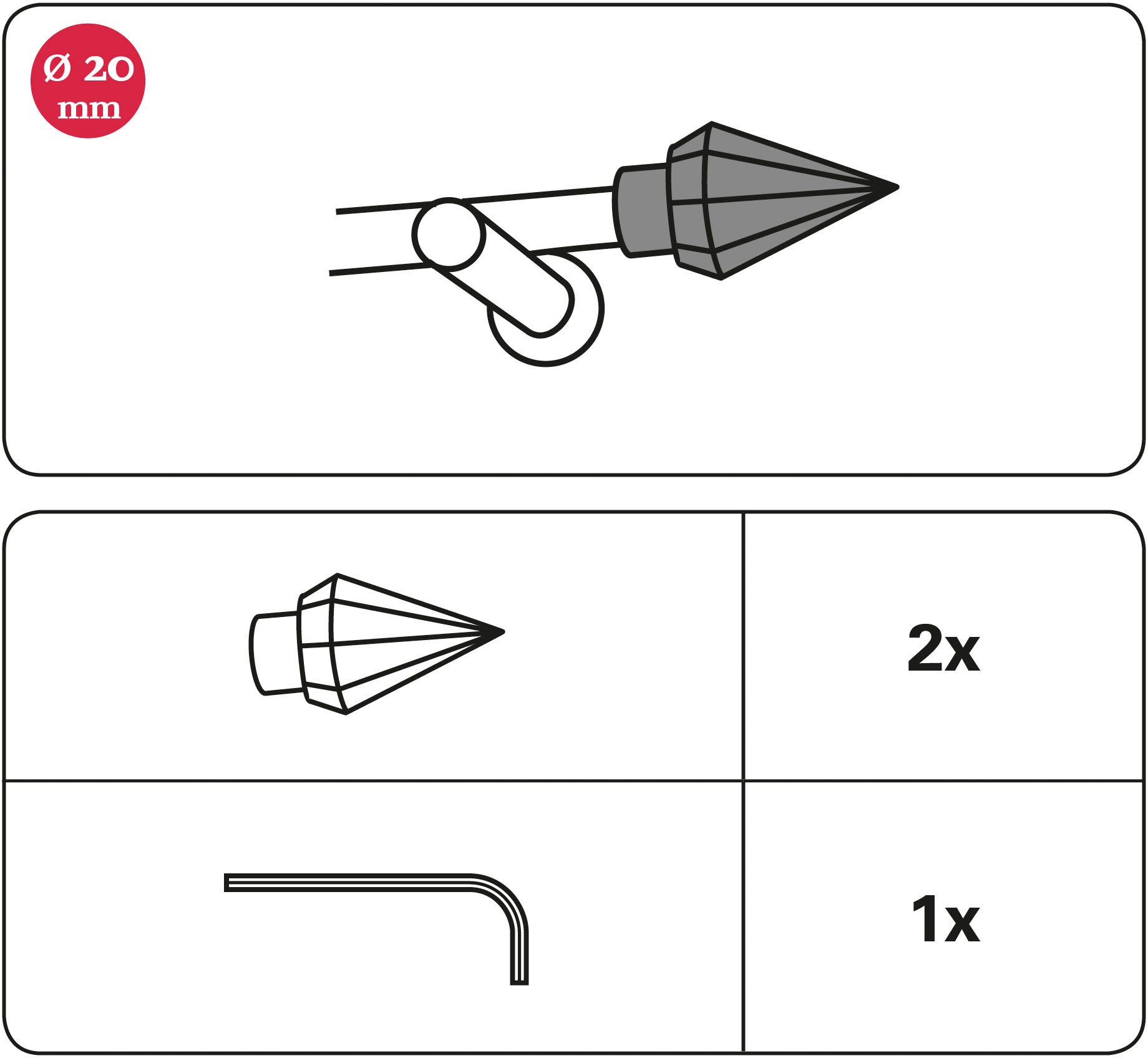 GARDINIA Gardinenstangen-Endstück »Endstück Edition Facette Spitze«, (2 St.),  Serie Einzelprogramm Chicago Ø 20 mm bequem und schnell bestellen