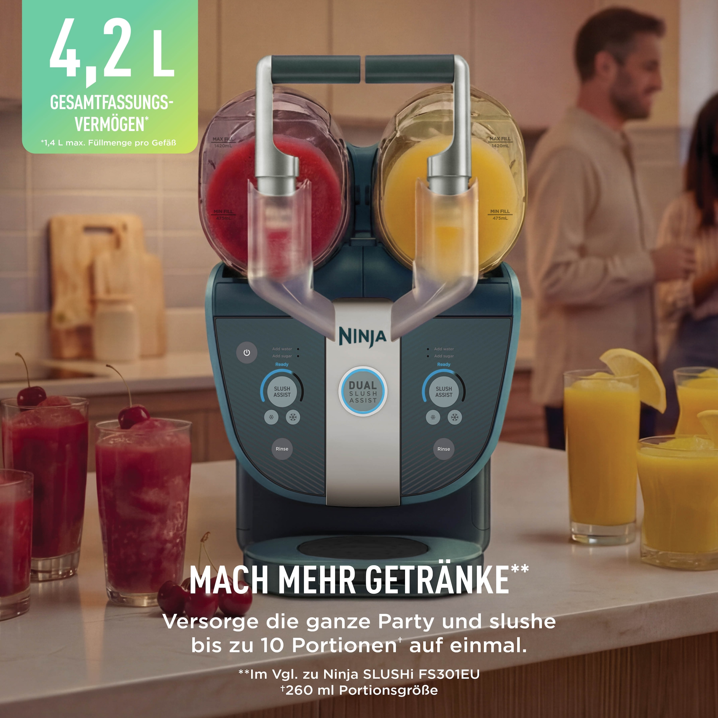 NINJA Slush-Eismaschine »SLUSHi Twist, 2-in-1 SLUSHi Maschine, Dual-SlushAssist-Technologie« 1,42 l 500 W 2 Behälter für gleichzeitige Zubereitung von zwei Geschmacksrichtungen