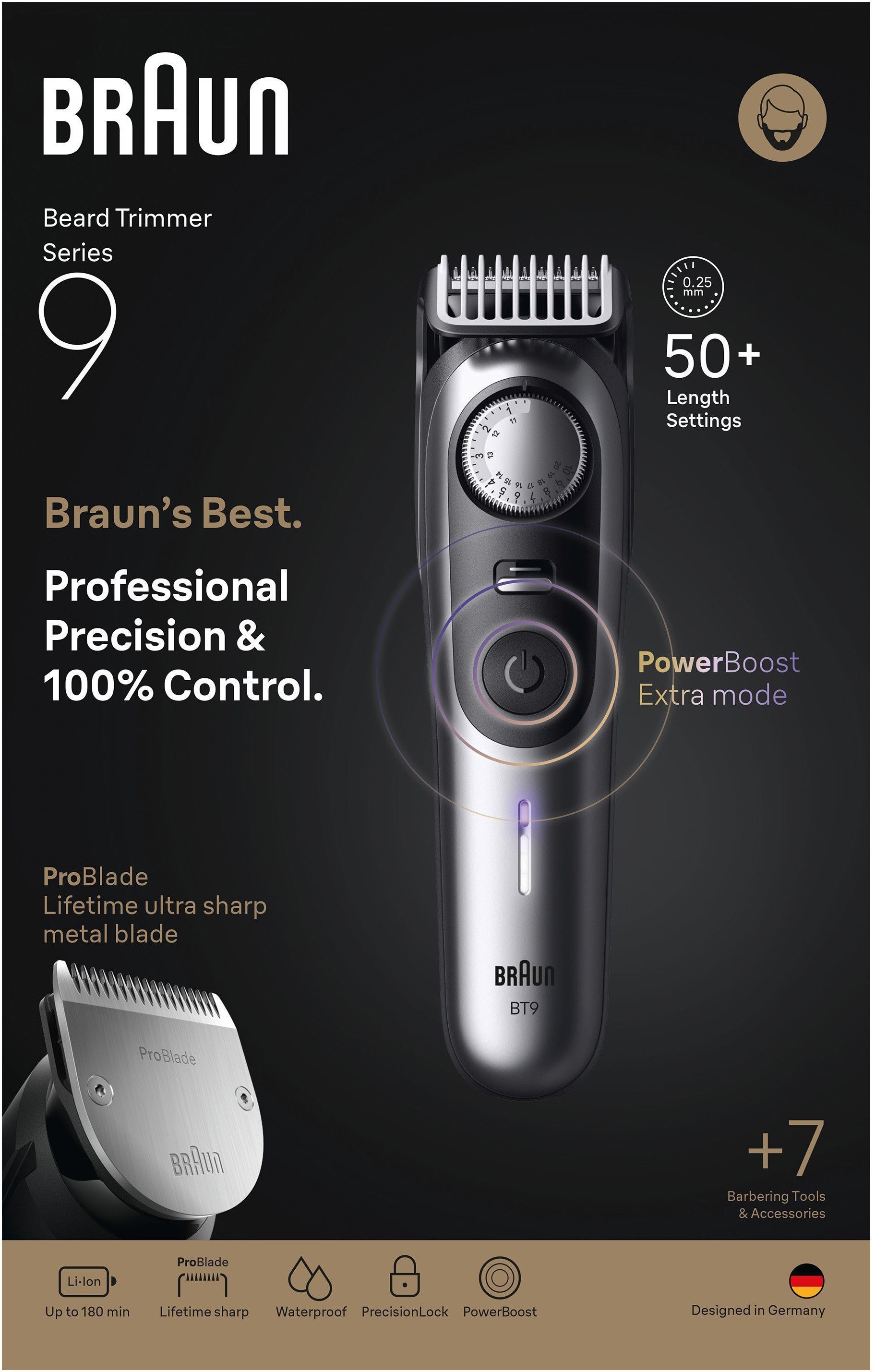Braun Haarschneider »Series 9 BT9520 ARF1« 4 Aufsätze 7 Barber Tools, Power Boost, 180 Min Akku, 52 Längen, Wasserdicht