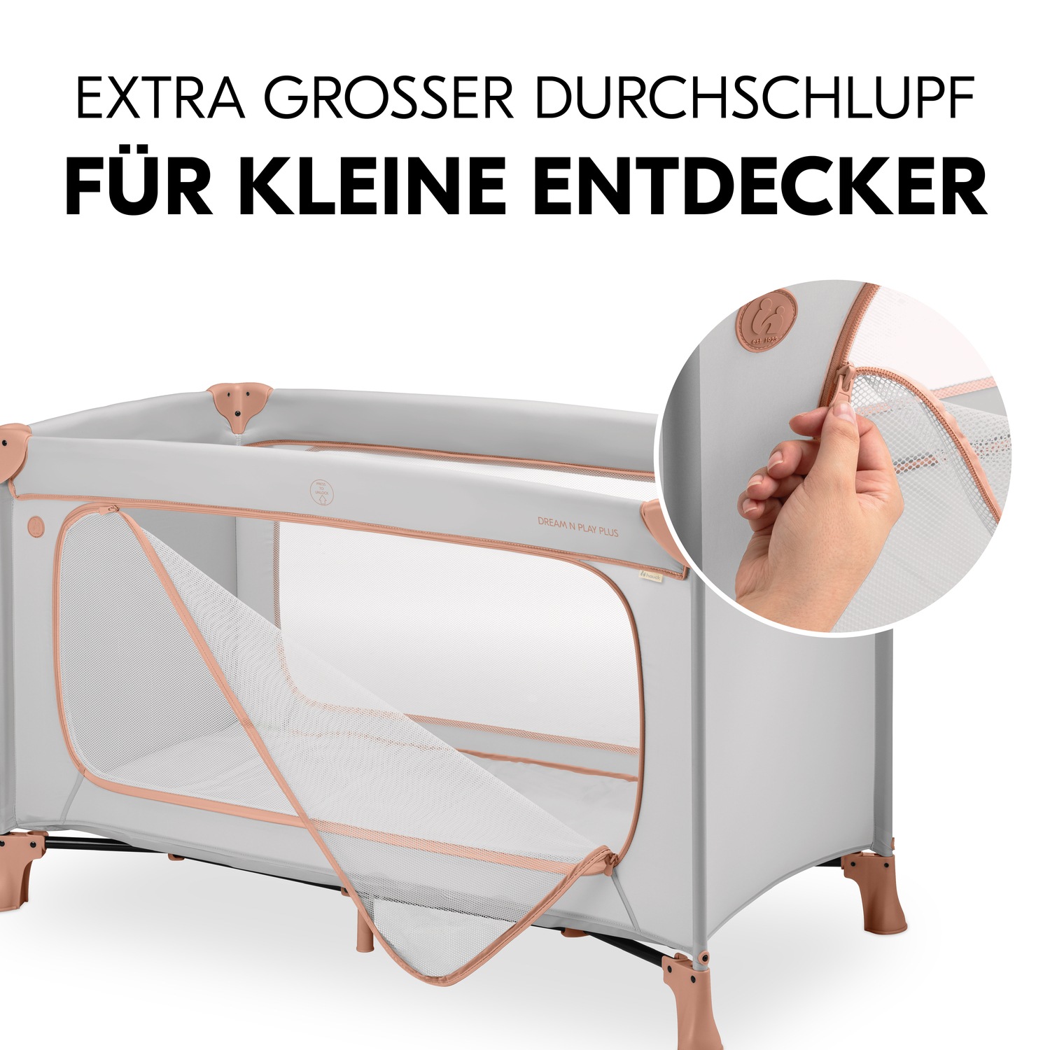Hauck Baby-Reisebett »Dream N Play Plus, Dusty Cork«, Vorderausstieg