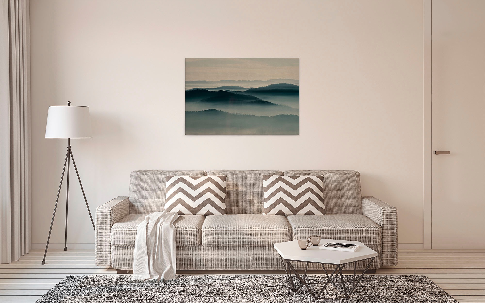 A.S. Création Leinwandbild »horizon«, Kunst-Landschaft-Kinder, (1 St.), Keilrahmen Landschaft Berge Gebirge Nebel Leinwand-Bild Wohnzimmer
