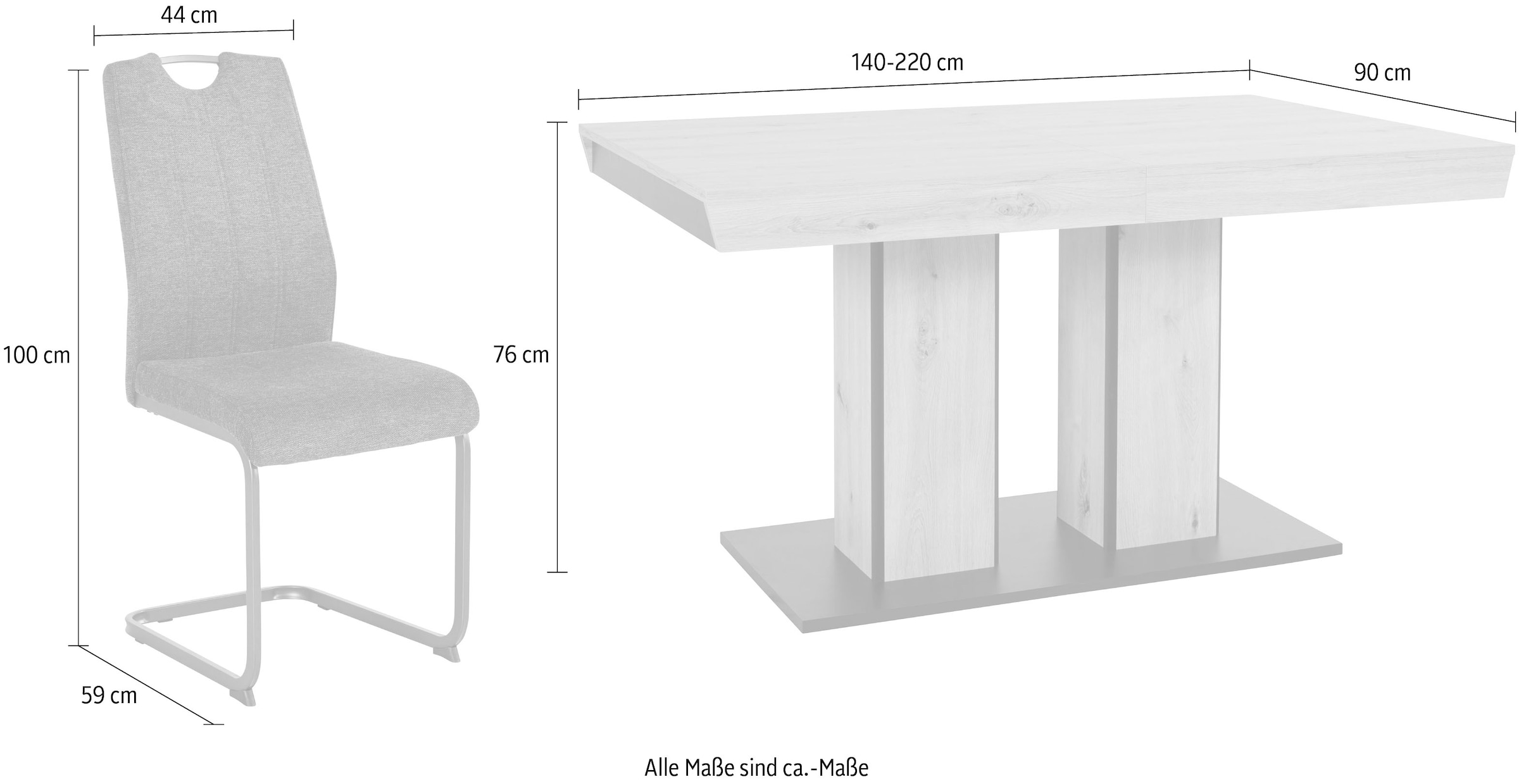 HELA Essgruppe »Agnes Esstisch ausziehbar, Tisch ausziehbar 140 -220 cm,«, (Set, 5 tlg.), Belastbarkeit 140 KG, bequem gepolstert mit Griff