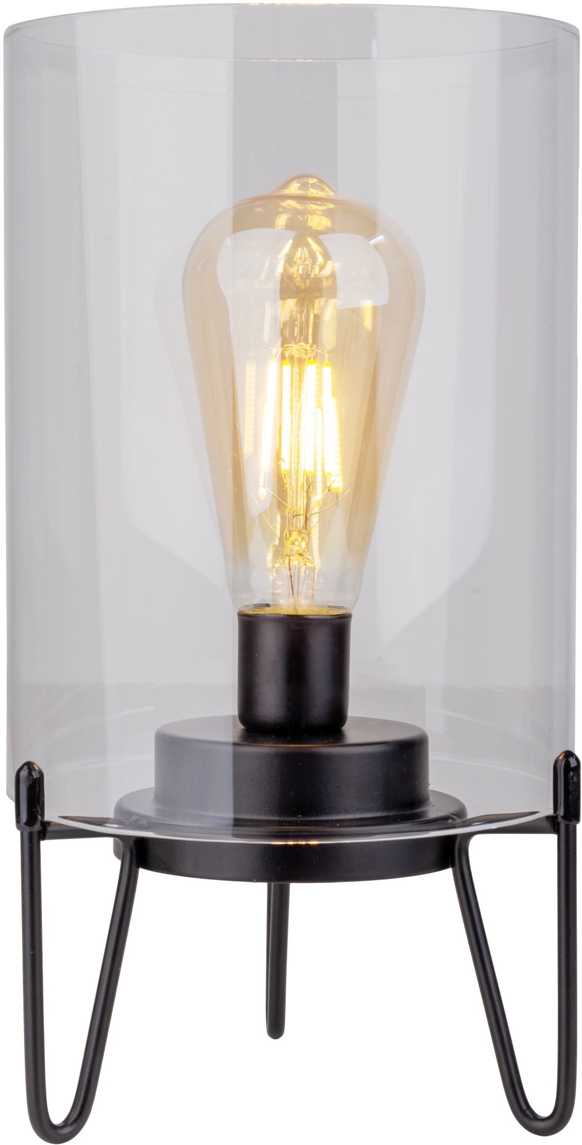 näve LED Außen-Tischleuchte »Lonna«, 1 flammig, Leuchtmittel LED-Modul | LED fest integriert, Glasschirm klar, batteriebetrieben, Timer, Gestell schwarz, H: 28,5cm
