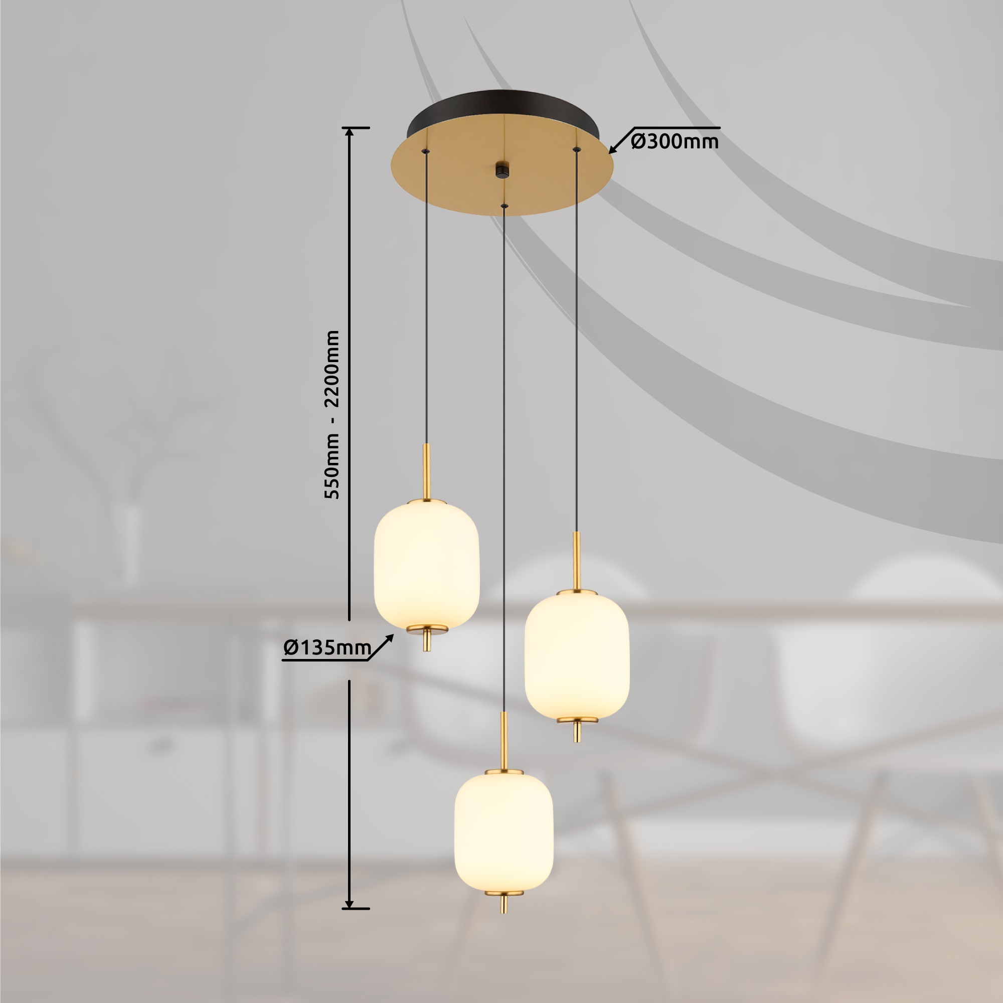 GLOBO LIGHTING LED Pendelleuchte »EWALD«, Leuchtmittel LED-Modul | LED fest integriert, Hängelampe/Hängeleuchte/Glas opal/höhenverstellbar/messingfarben