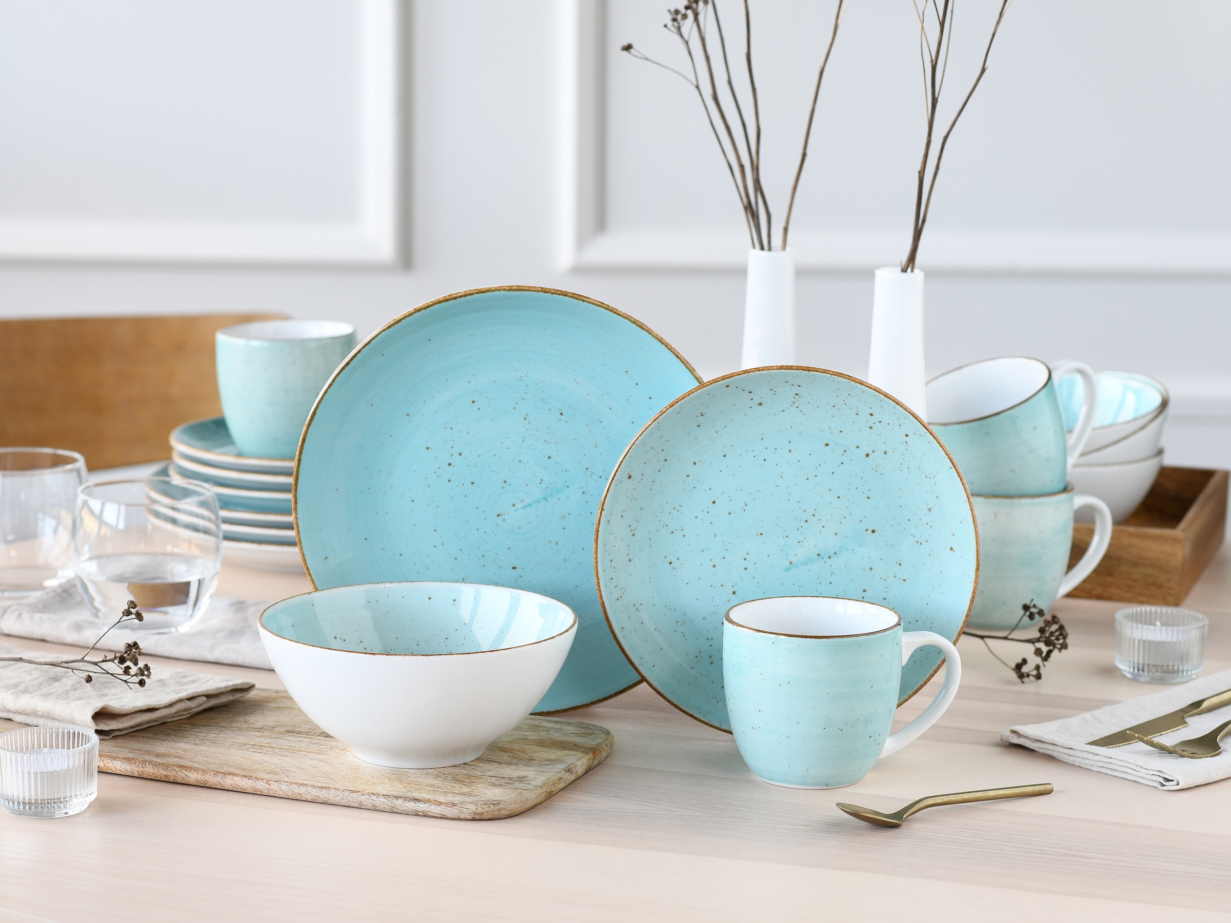 CreaTable Kombiservice »Vintage Nature, Service 16-tlg.« Naturverbundenes Design, Handgemalt