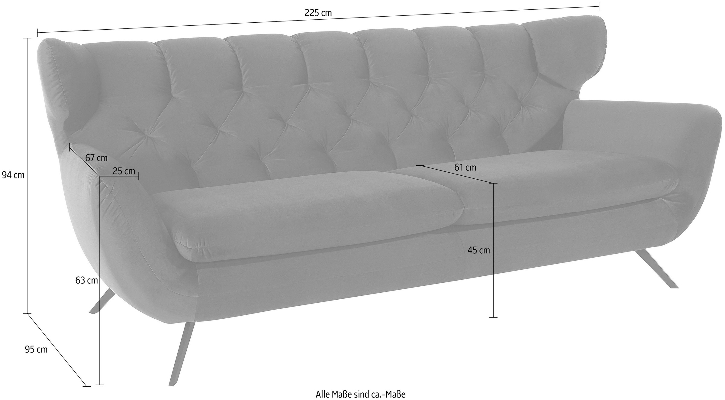 3C Candy 3-Sitzer »Beatrice, extravagantes Megasofa, bequem, Küchensofa«, mit Rückensteppung im Rautenmuster, Samt Optik, auch in Fellimitat