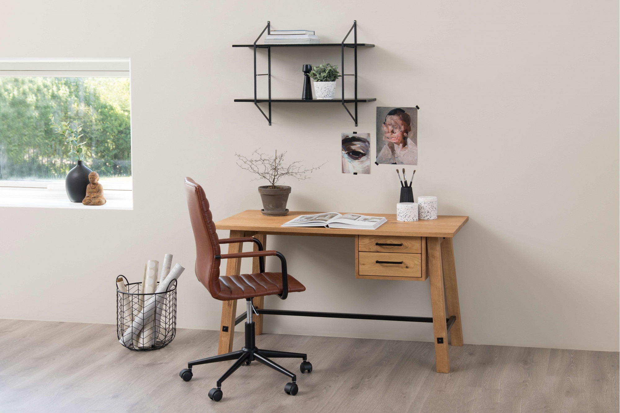 ACTONA GROUP Schreibtischstuhl »Winslow«, Kunstleder, Drehstuhl, Chefsessel, Höhenverstellbar, Armlehne, Cognac Braun