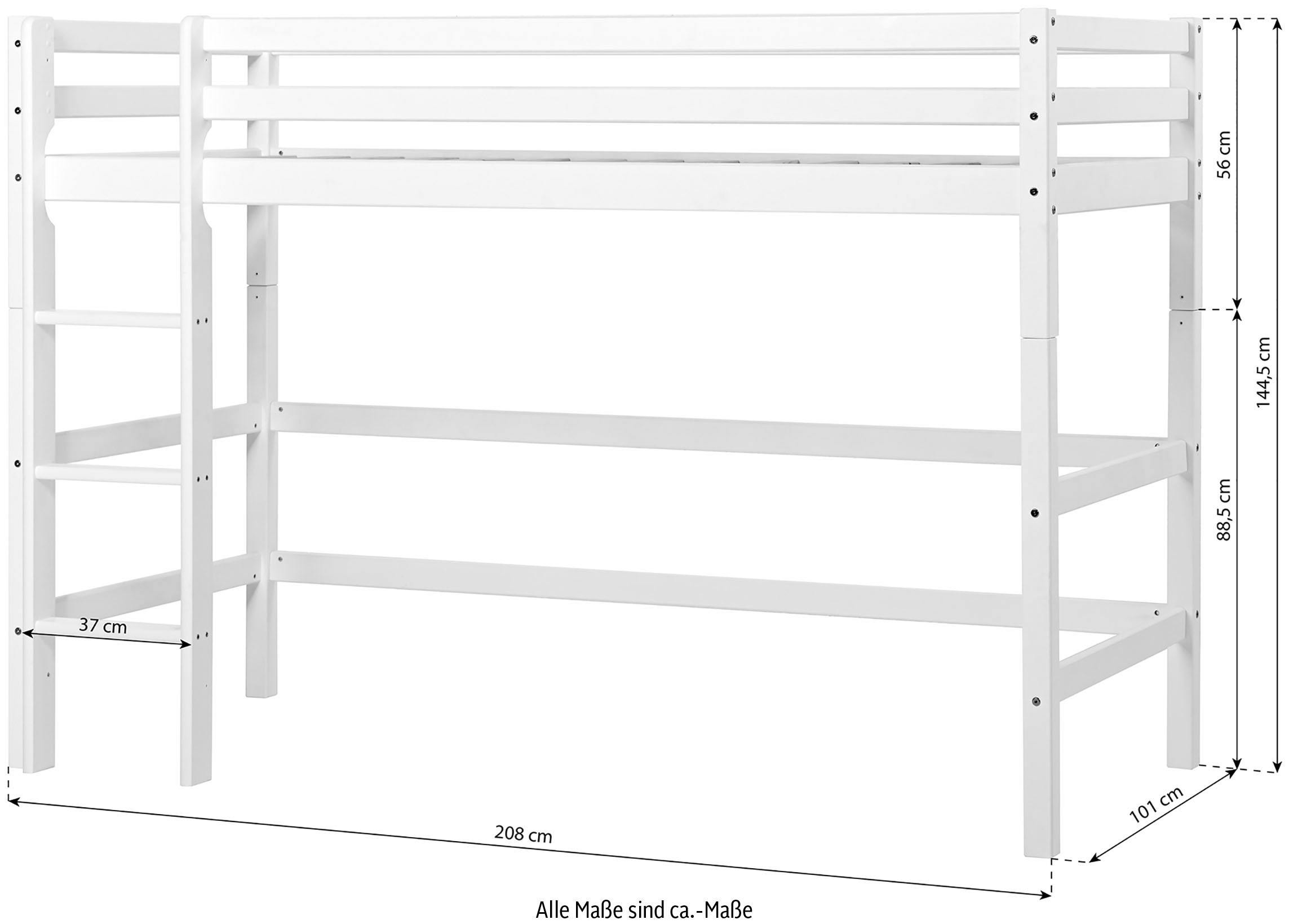 Hoppekids Hochbett »Winter Wonderland» 90x200cm mit Vorhang & Matratze«, (Set), FSC® zert Massivholz, 10 Jahre Garantie auf Fertigungsfehler