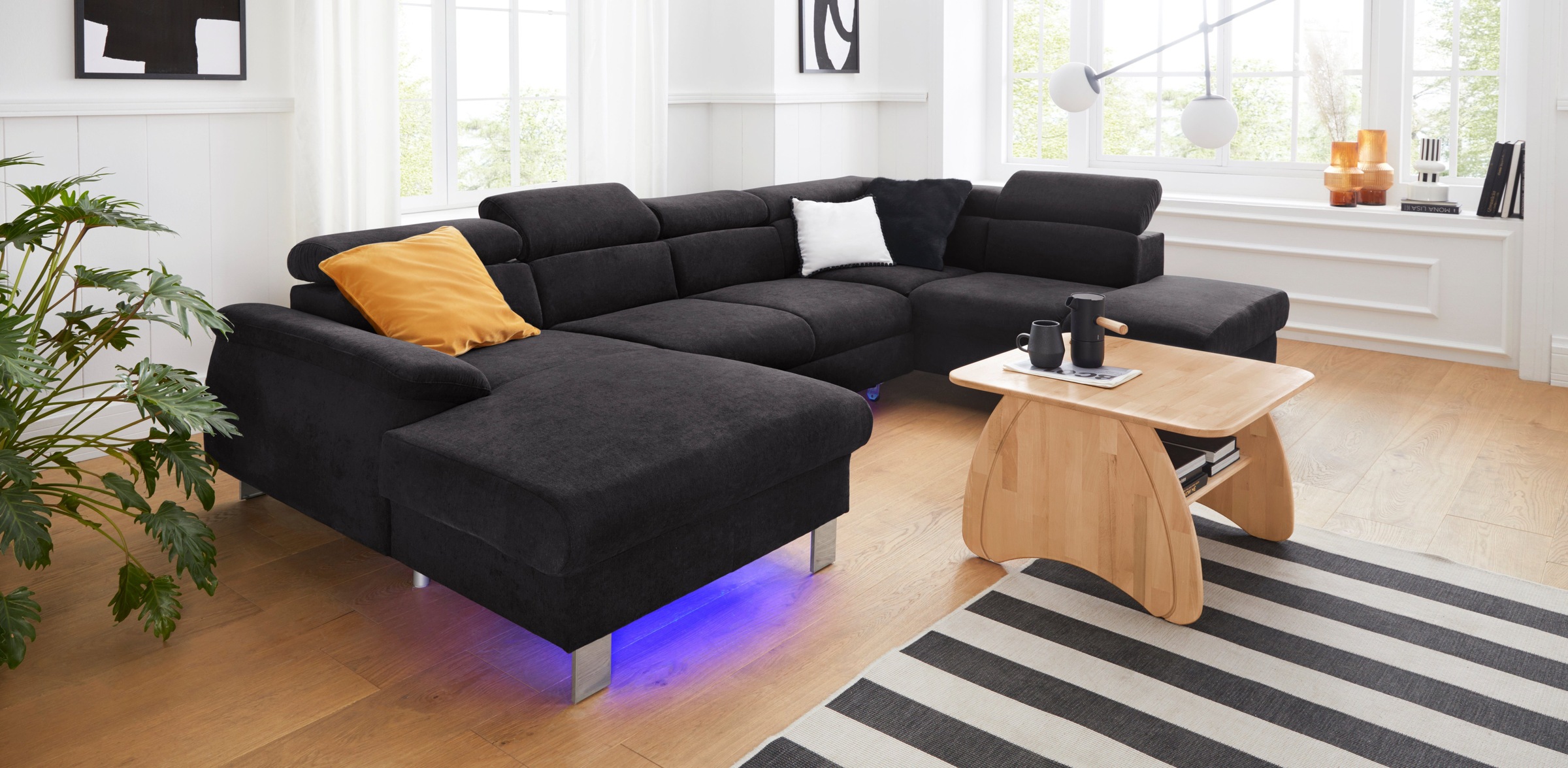 COTTA Polstergarnitur »Komaris U-Form«, (Set), Set bestehend aus: Wohnlandschaft mit Kopfteilverstellung & Hocker