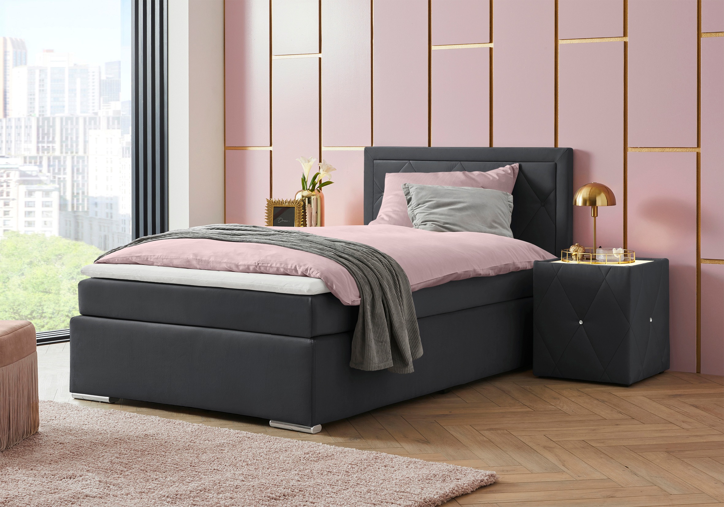 Leonique Boxbett »Alfie, Bestseller, wahlweise mit Bettkasten«, mit Knopfheftung im Kopfteil, H2, H3 und H4 wählbar