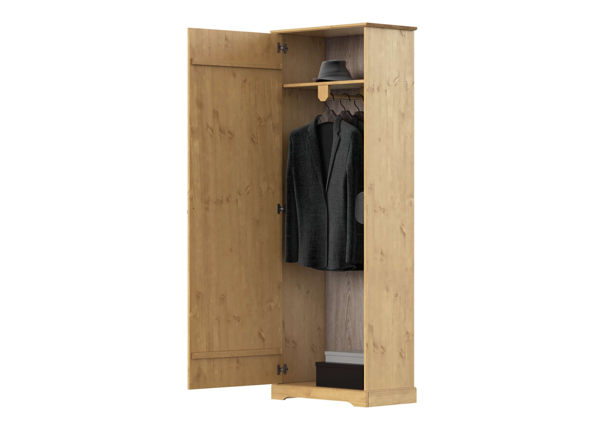 Home affaire Garderobenschrank »Lille Mehrzweckschrank Breite/Höhe: 67/187 cm«, aus massiver Kiefer, mit schöner Lilien-Fräsung, Jugendstil-Griffe