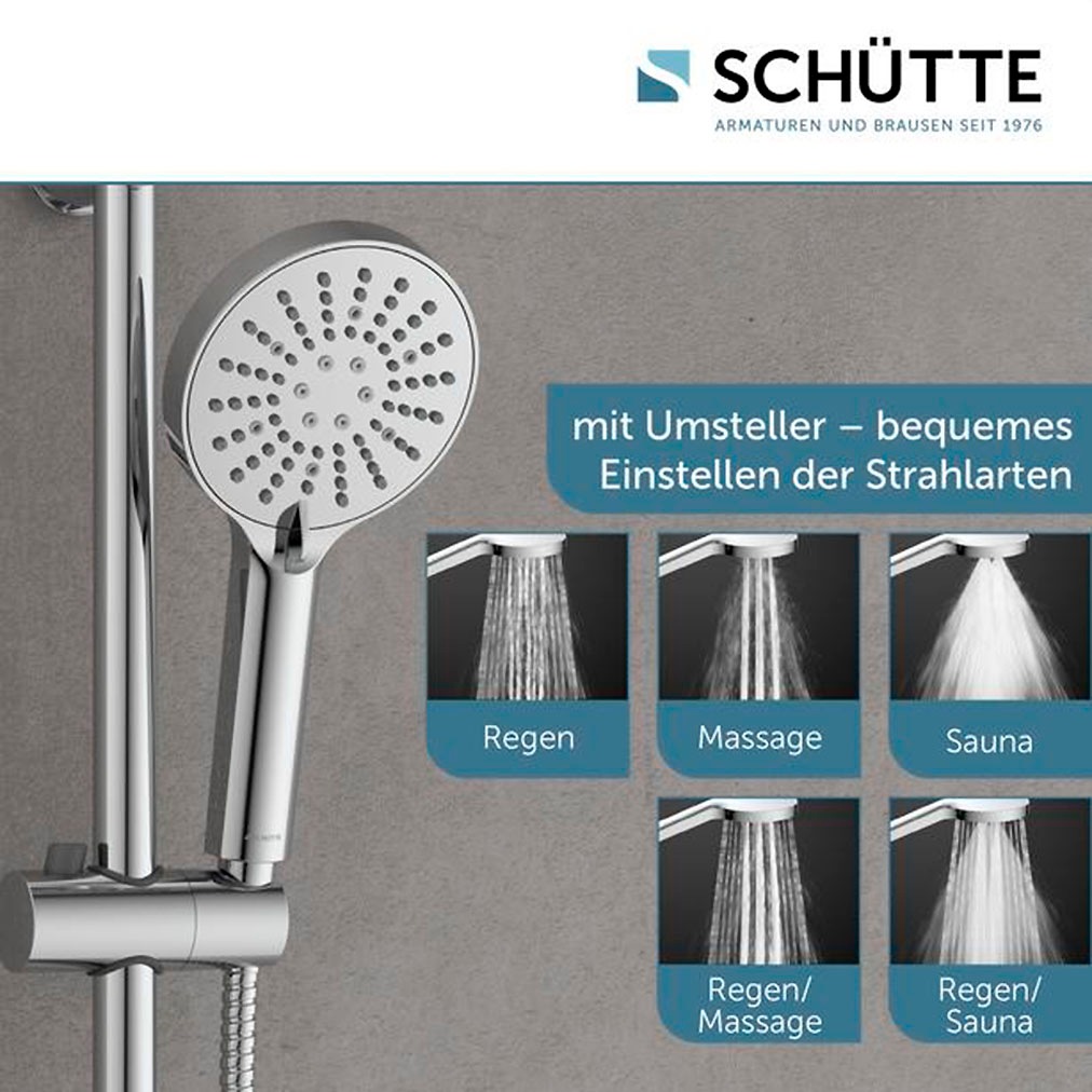 Schütte Stangenbrause-Set Komplett-Set,  Duschset zum Kleben, ohne Bohren, Duschkopf mit Schlauch und Halterung