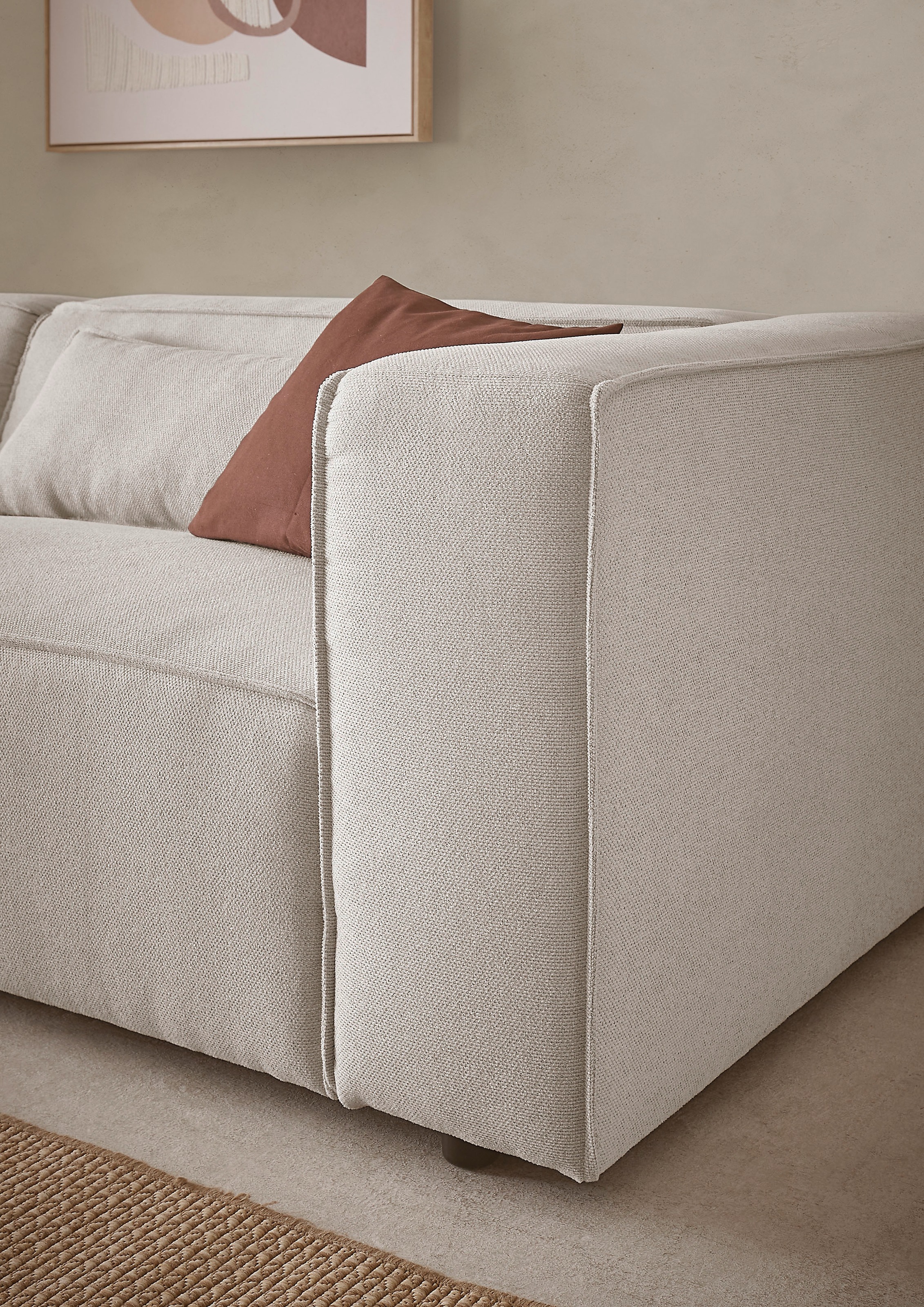 LeGer Home by Lena Gercke 3-Sitzer »PIARA, Couch mit Kedernaht, Sofa in Cord oder Leinenoptik«, schwarze Füße, bequemer Sitzkomfort