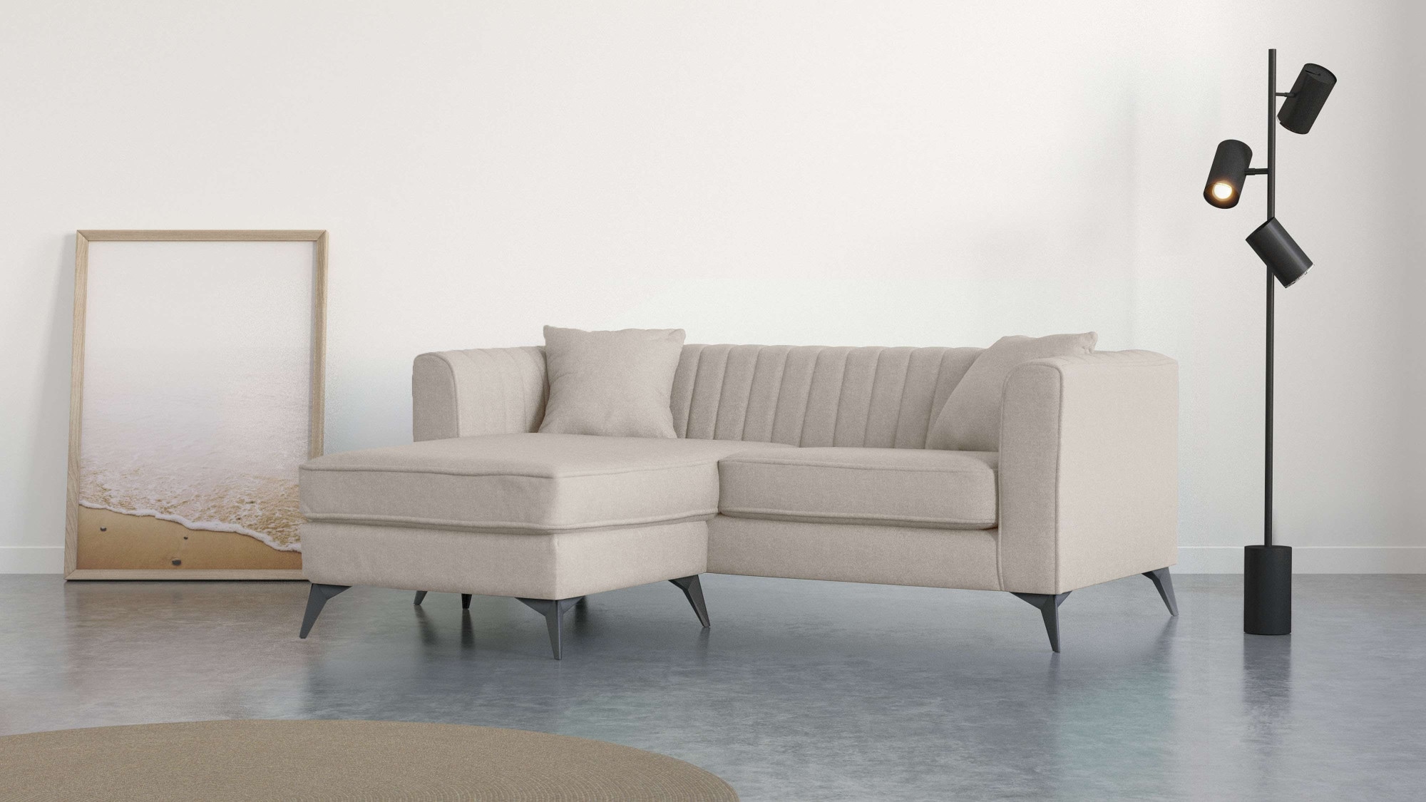 Home affaire Ecksofa »MATTHEW L-Form ideal für kleine Räume, Maße B/T/H: 201/162/74 cm« elegantes Designsofa, feine Steppung im Rücken, incl. Zierkissen