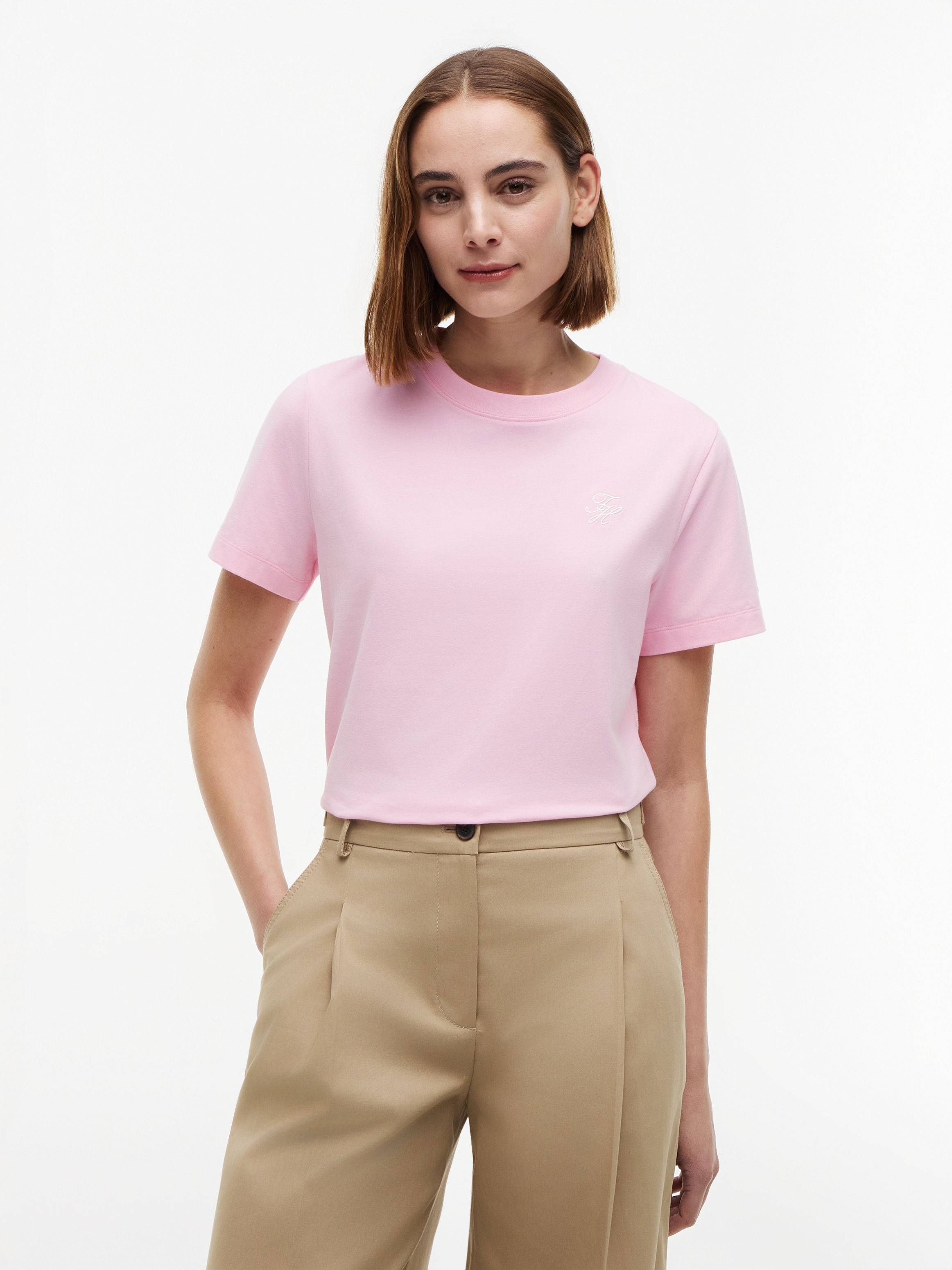 Tommy Hilfiger Kurzarmshirt »TH SCRIPT REG C-NK SS TEE« Baumwollmischung, regular fit