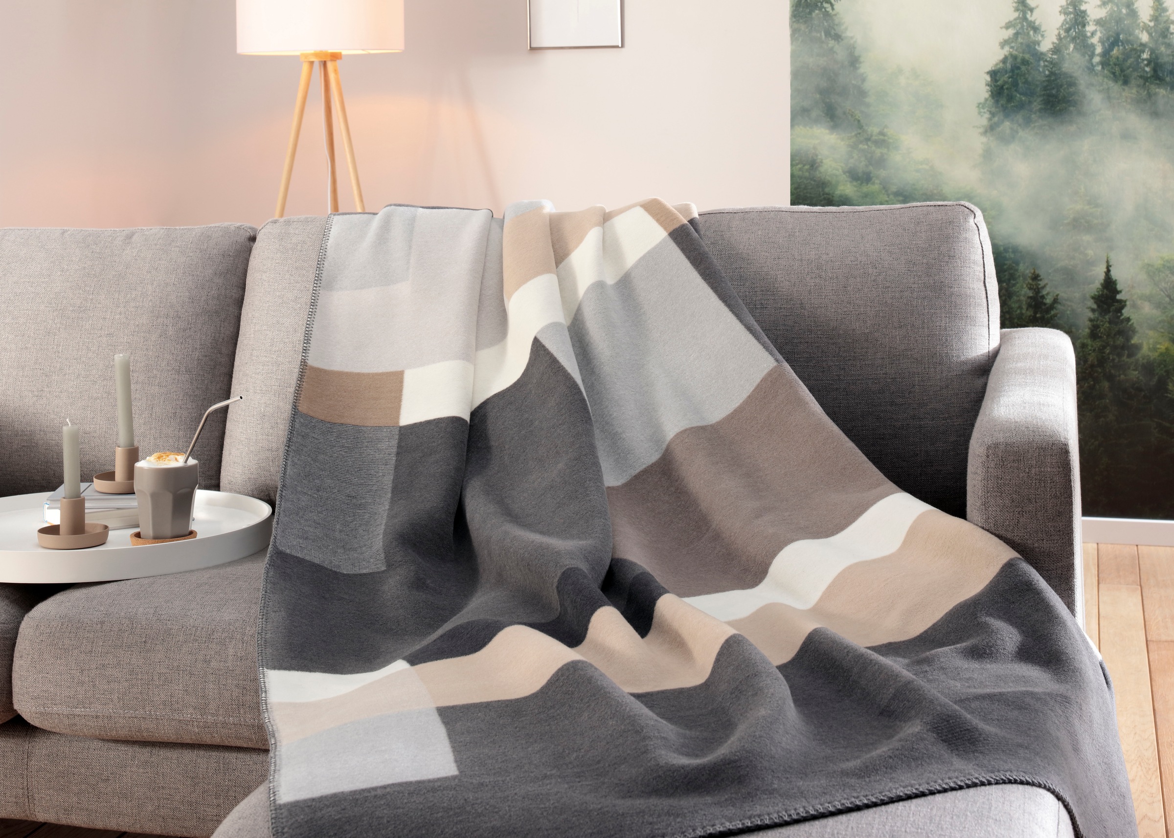 Biederlack Wohndecke »Black Part«, mit modernem Karo, mit Zierstich