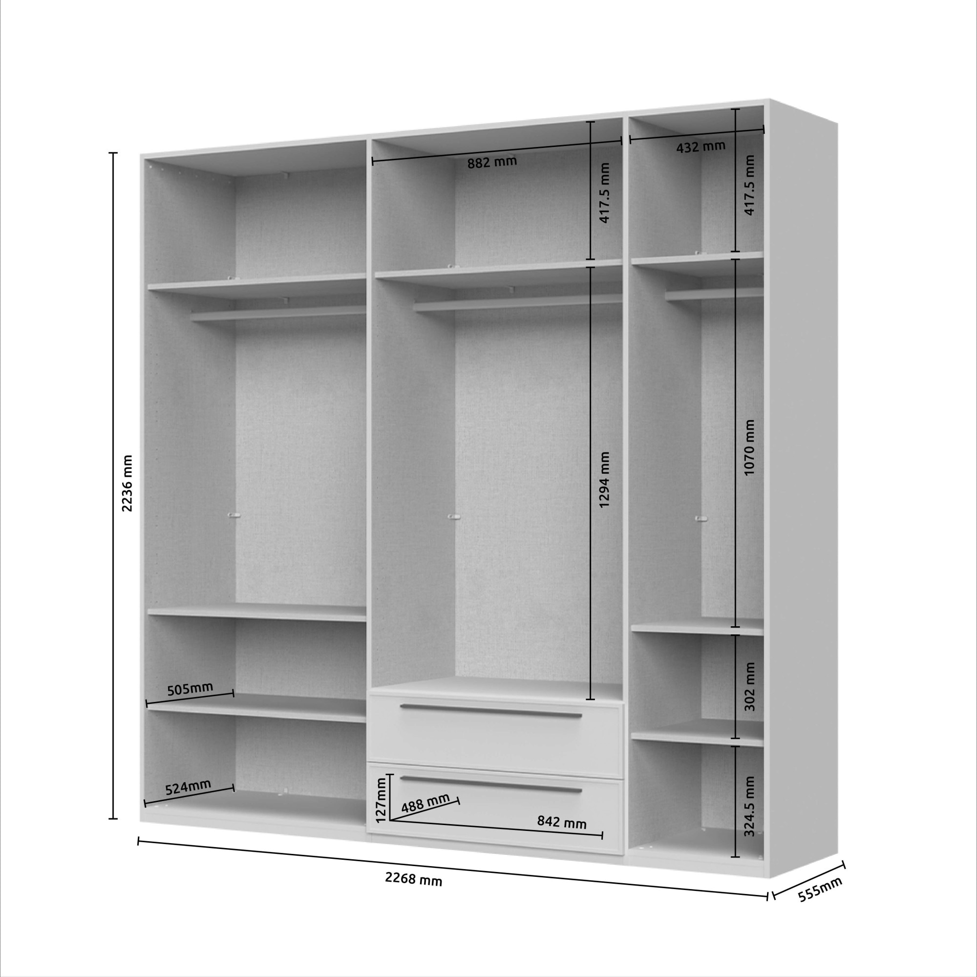 Places of Style Drehtürenschrank »Opera mit oder ohne Kranz inkl. LED-Bel.,B92,137,182 oder 227 cm«, UV lackiert, Soft Close Funktion, Höhenverstellbare Füße