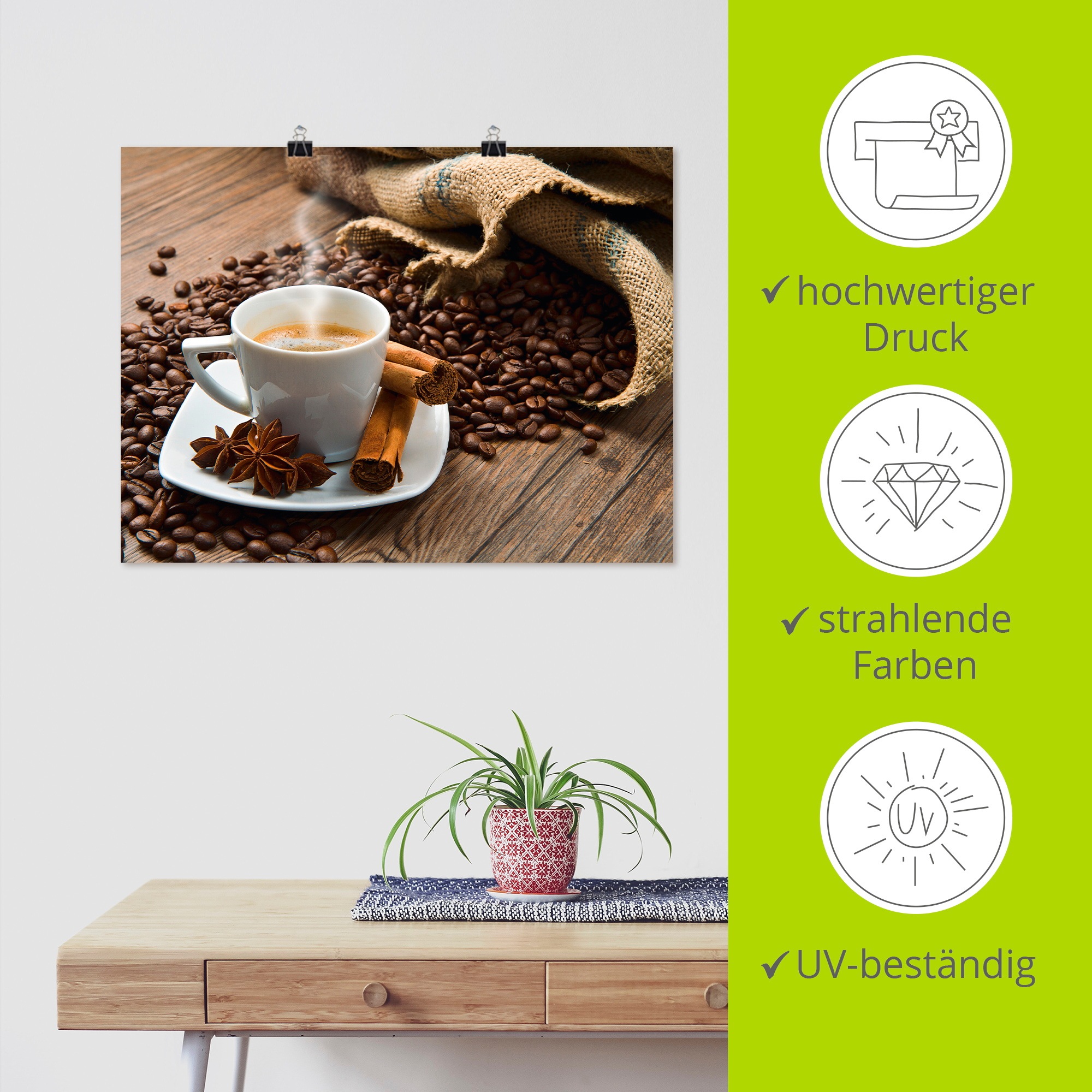 Artland Wandbild »Kaffeetasse Leinensack mit Kaffeebohnen«, Getränke, (1 St.), als Leinwandbild, Poster in verschied. Größen