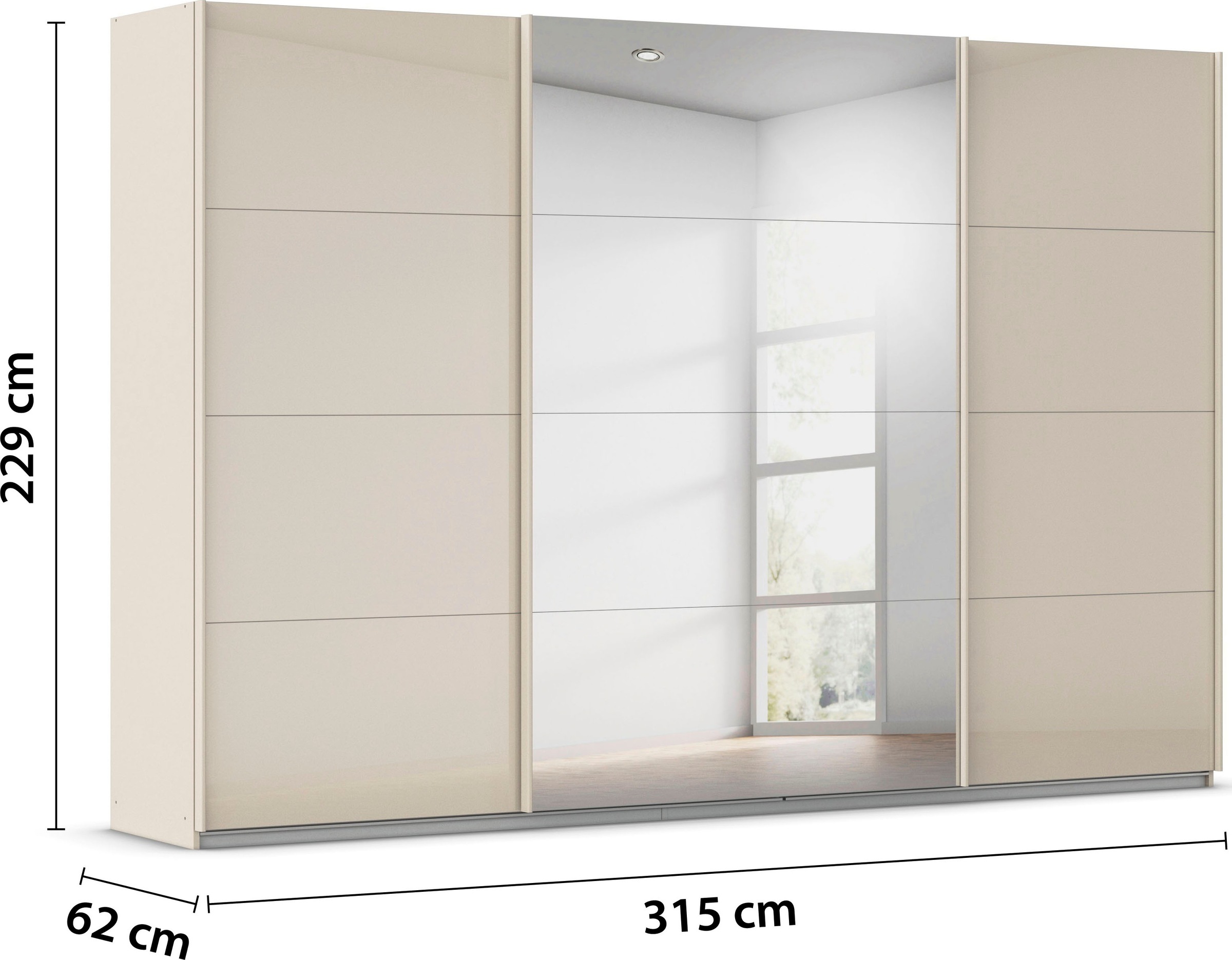 rauch Schwebetürenschrank »Kleiderschrank Kleiderschränke Schrank Garderobe AGORDO mit Glasfront«, durchdachte Innenausstattung, in 4 Breiten und 2 Höhen MADE IN GERMANY