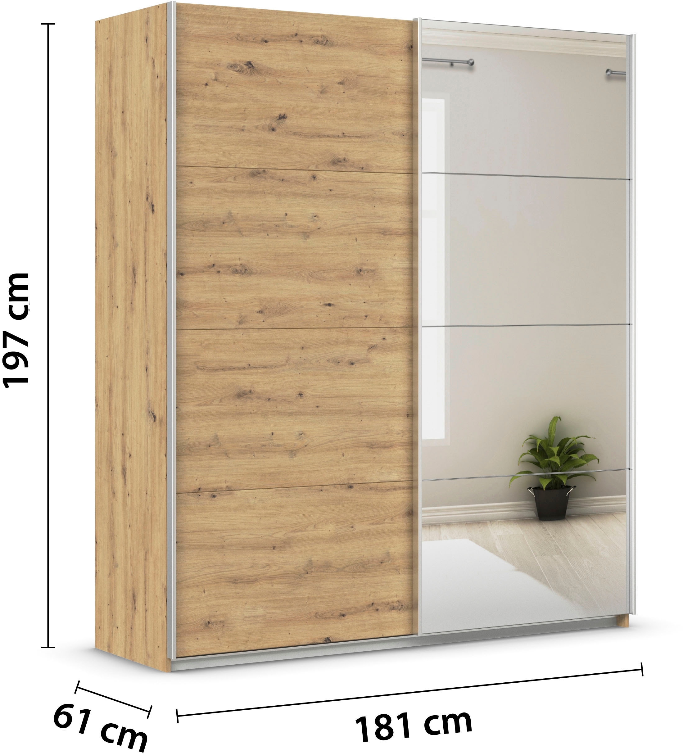 INOSIGN BY RAUCH Schwebetürenschrank »Kleiderschrank Schrank Garderobe Schlafzimmerschrank THANOS«, (in 3 verschiedenen Ausstattungen BASIC/CLASSIC/PREMIUM), Optional mit Spiegel, Metall-Griffleisten alufarben MADE IN GERMANY