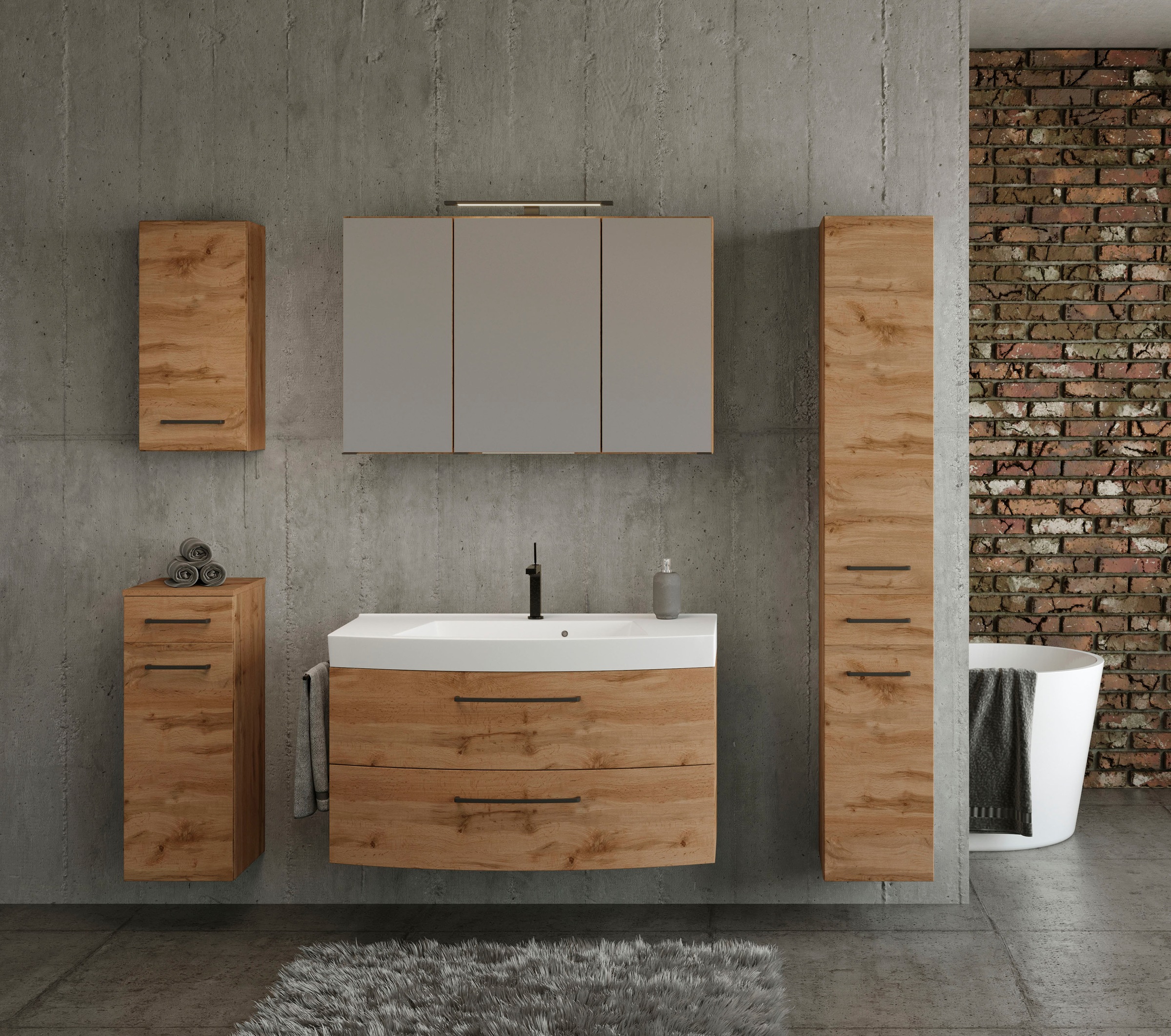 welltime Waschbeckenschrank »Chicago«, Badmöbel, Waschtisch, Breite 100 cm, mit Softclose