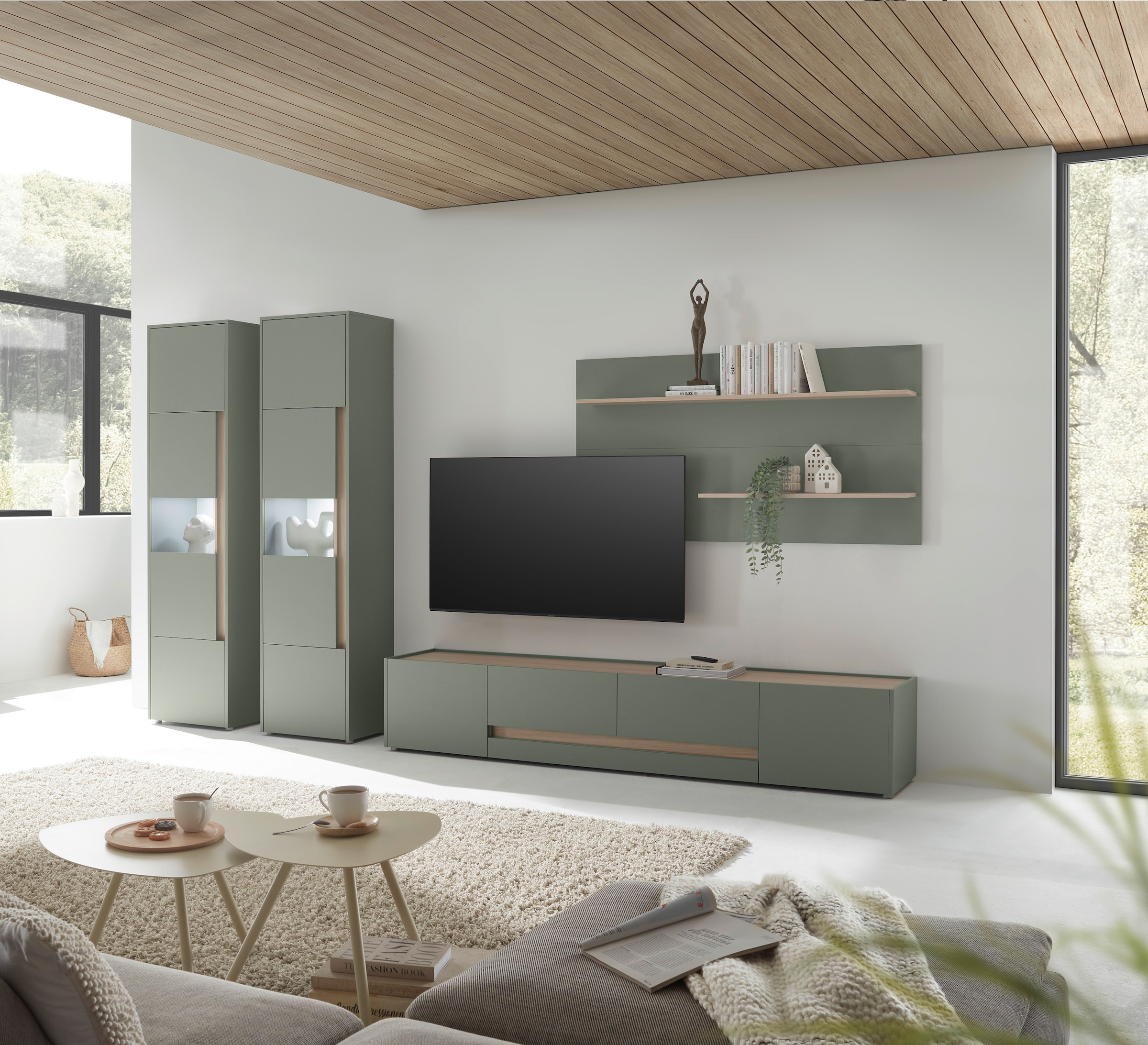 INOSIGN Wohnwand »City/Giron, moderne Anbauwand, Komplettset in vielen Farben verfügbar«, (Set, 4 St.), enthält zwei Vitrinen, ein Lowboard & ein Wandboard