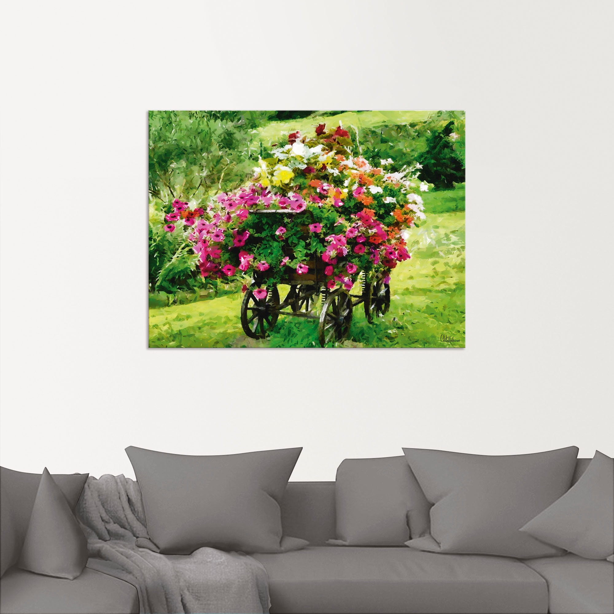Artland Wandbild »Kutsche mit Blumen«, Blumenbilder, (1 St.), als Alubild, Outdoorbild, Leinwandbild, Poster in verschied. Größen