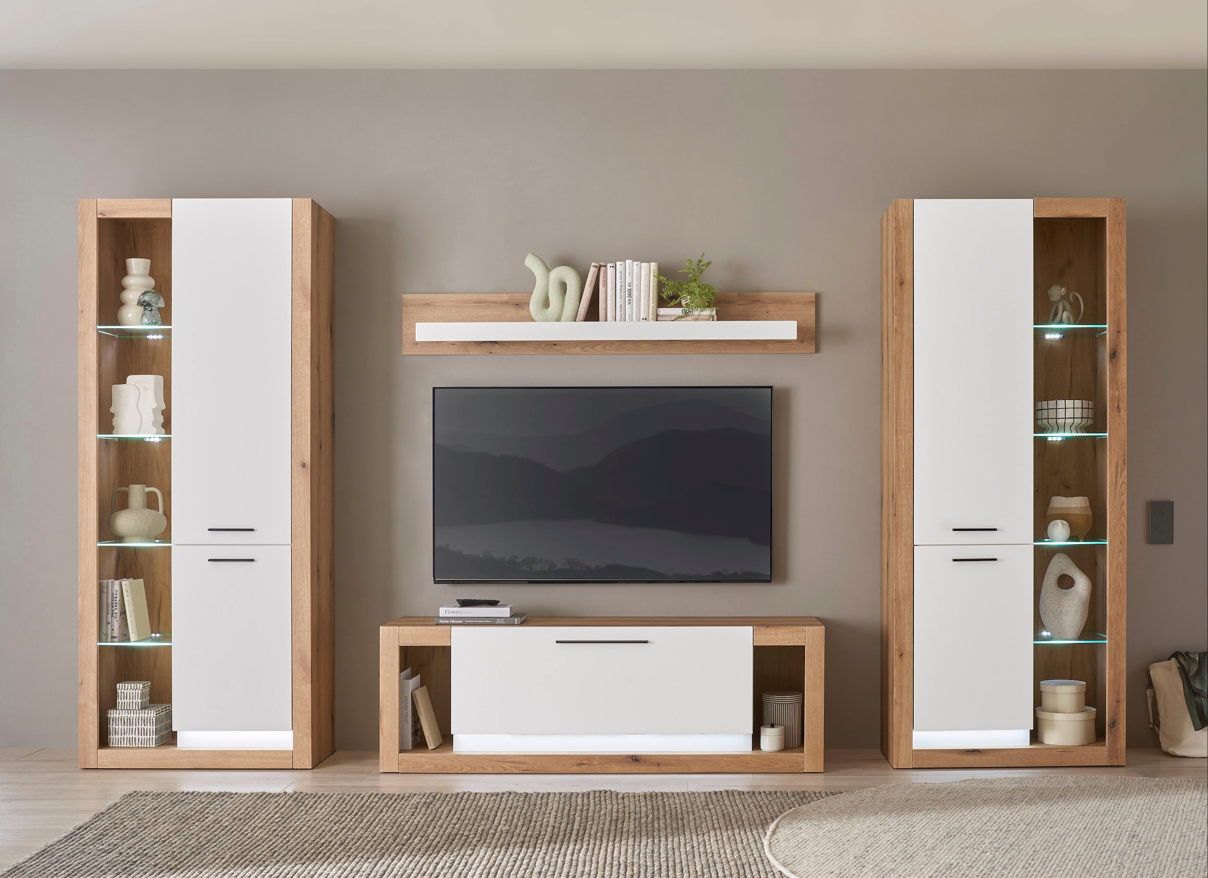 INOSIGN Wohnwand »Brixen, moderne Anbauwand, Wohnzimmer-Set, Eiche Evoke De günstig online kaufen