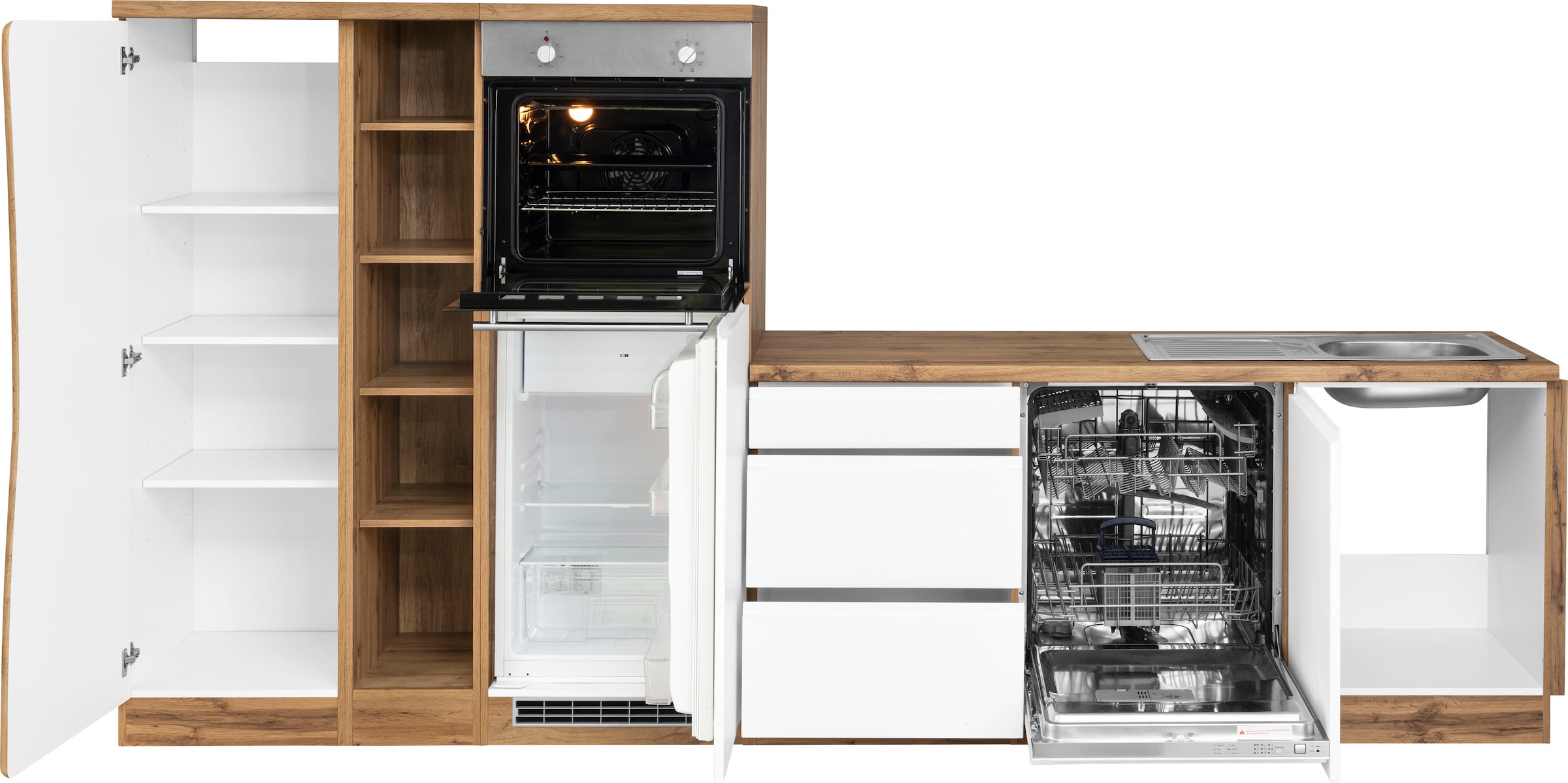 Kochstation Küche »KS-Bruneck«, Stellbreite 380/180 cm breit, ohne E-Geräten, MDF Fronten
