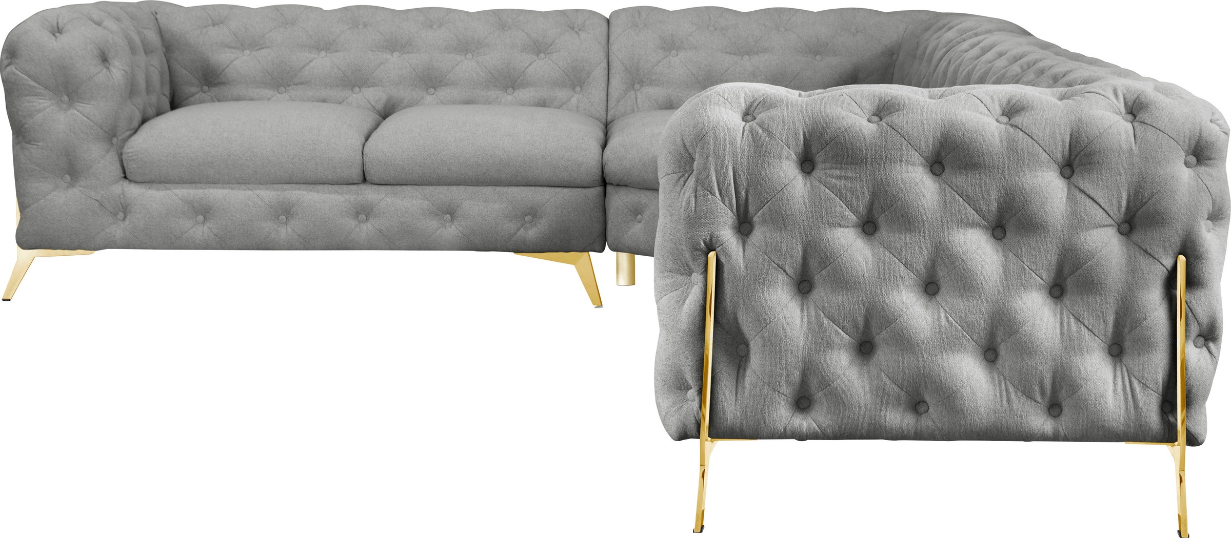 Leonique Chesterfield-Sofa »Amaury L-Form«, großes Ecksofa, Chesterfield-Optik, Breite 323 cm, Fußfarbe wählbar
