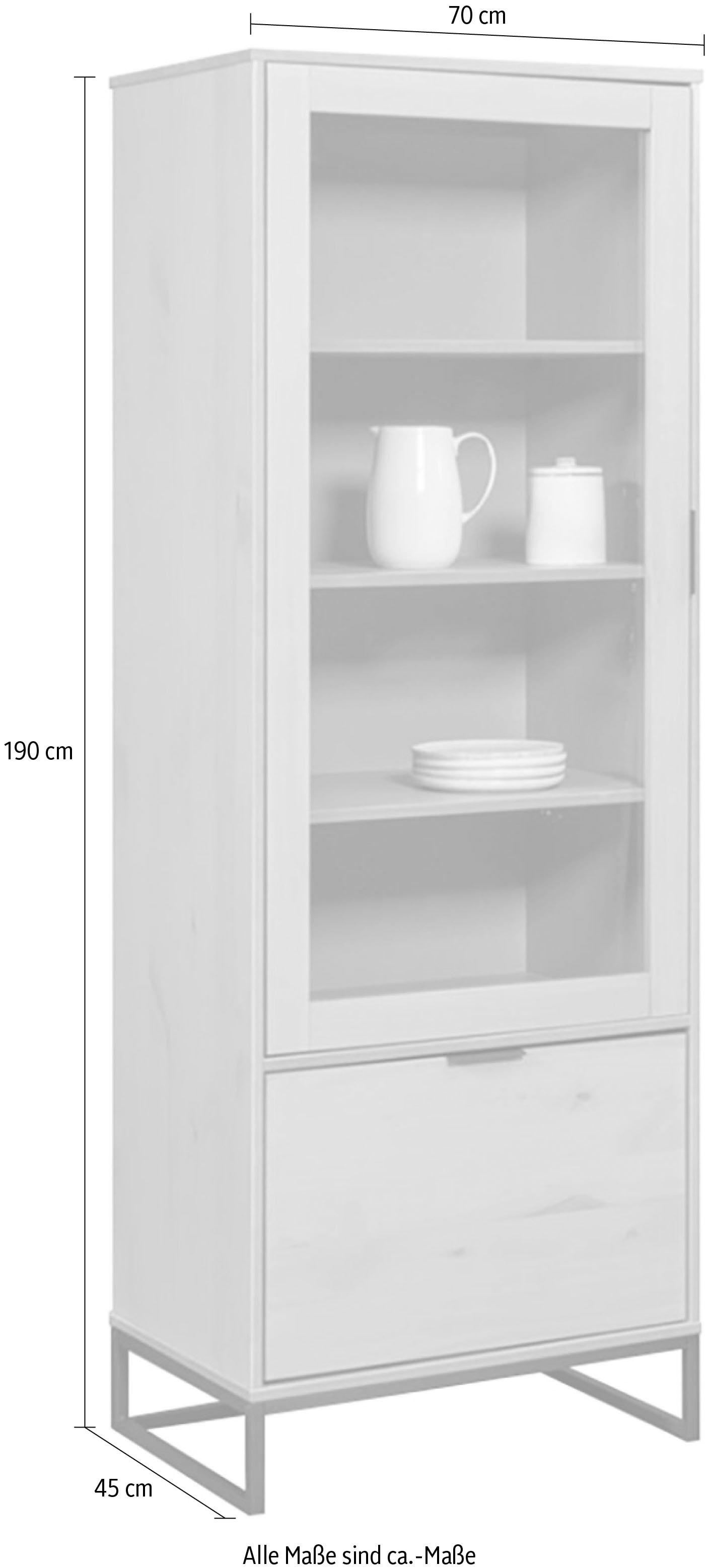 Inter Link Vitrine »Vitrine Vivo« 1 Stk. tlg. Kiefer Massiv, Soft-close, Industrial Style, BxTxH: 70 x 45 x 190 cm