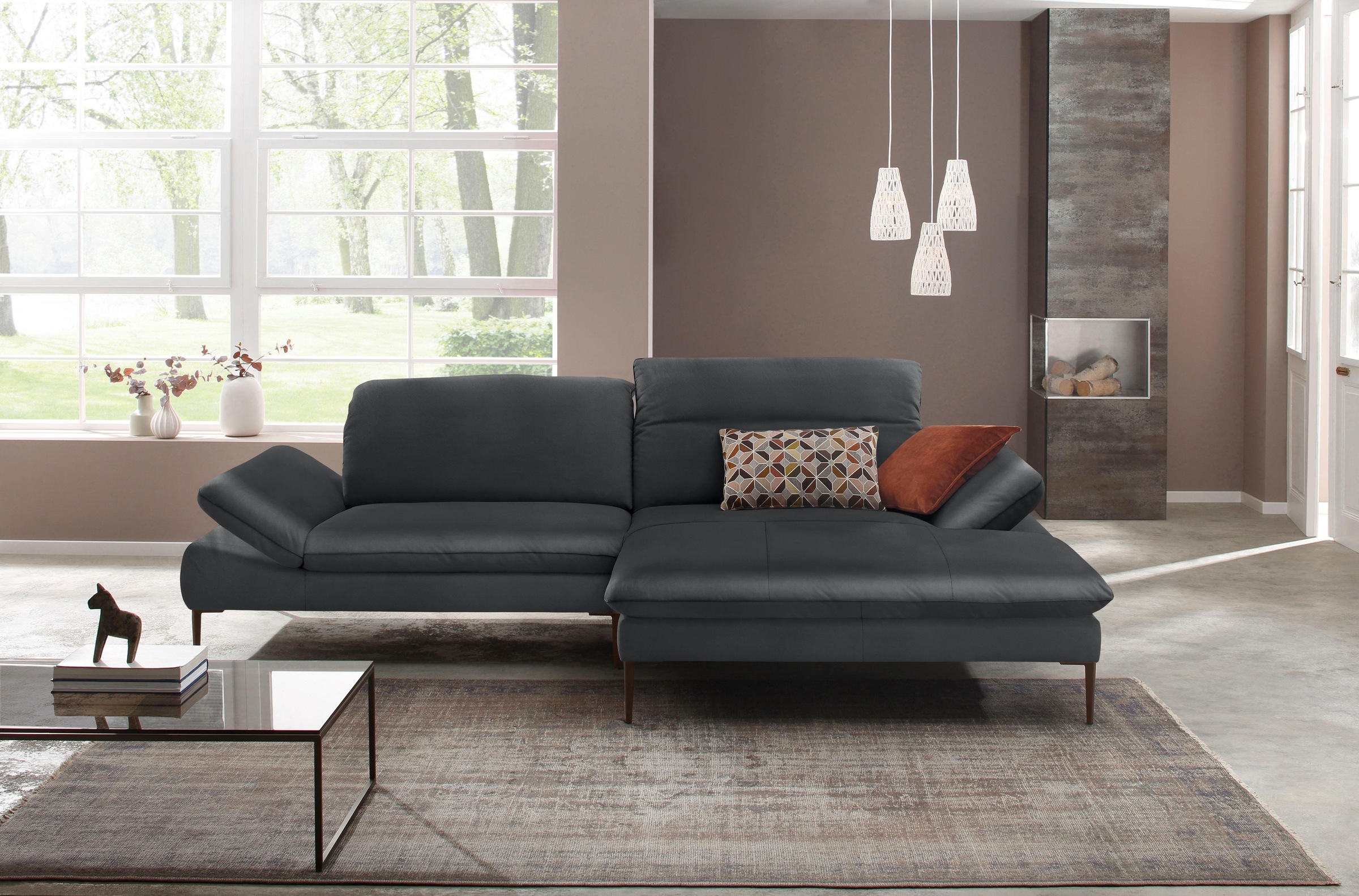 W.SCHILLIG Ecksofa »enjoy&MORE, Designsofa, elegant und bequem, L-Form«, Sitztiefenverstellung, Füße bronze pulverbeschichtet, Breite 294 cm
