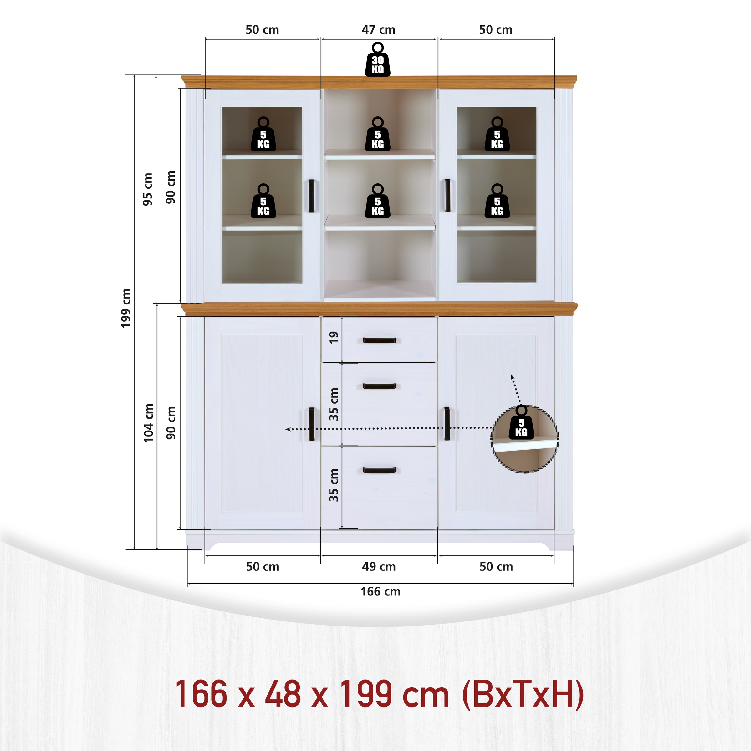 Inter Link Buffet »Maluno« 1 Stk. tlg. Kiefer Massiv, soft-close, Stauraum, BxTxH: ca.166,4 x 48,3 x 199,4 cm