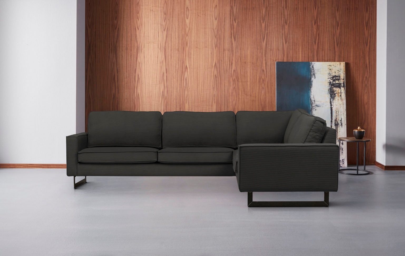 Home affaire Ecksofa »Pinto, XXL, 250/290 cm, langer Schenkel, Ottomane« Cord, Chenille, Lederoptik, mit Keder, Metallfüße, Wellenunterfederung